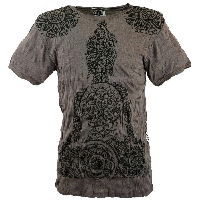 Guru-Shop T-Shirt Sure T-Shirt Mandala Buddha - taupe Goa Style Festival alternative Bekleidung
