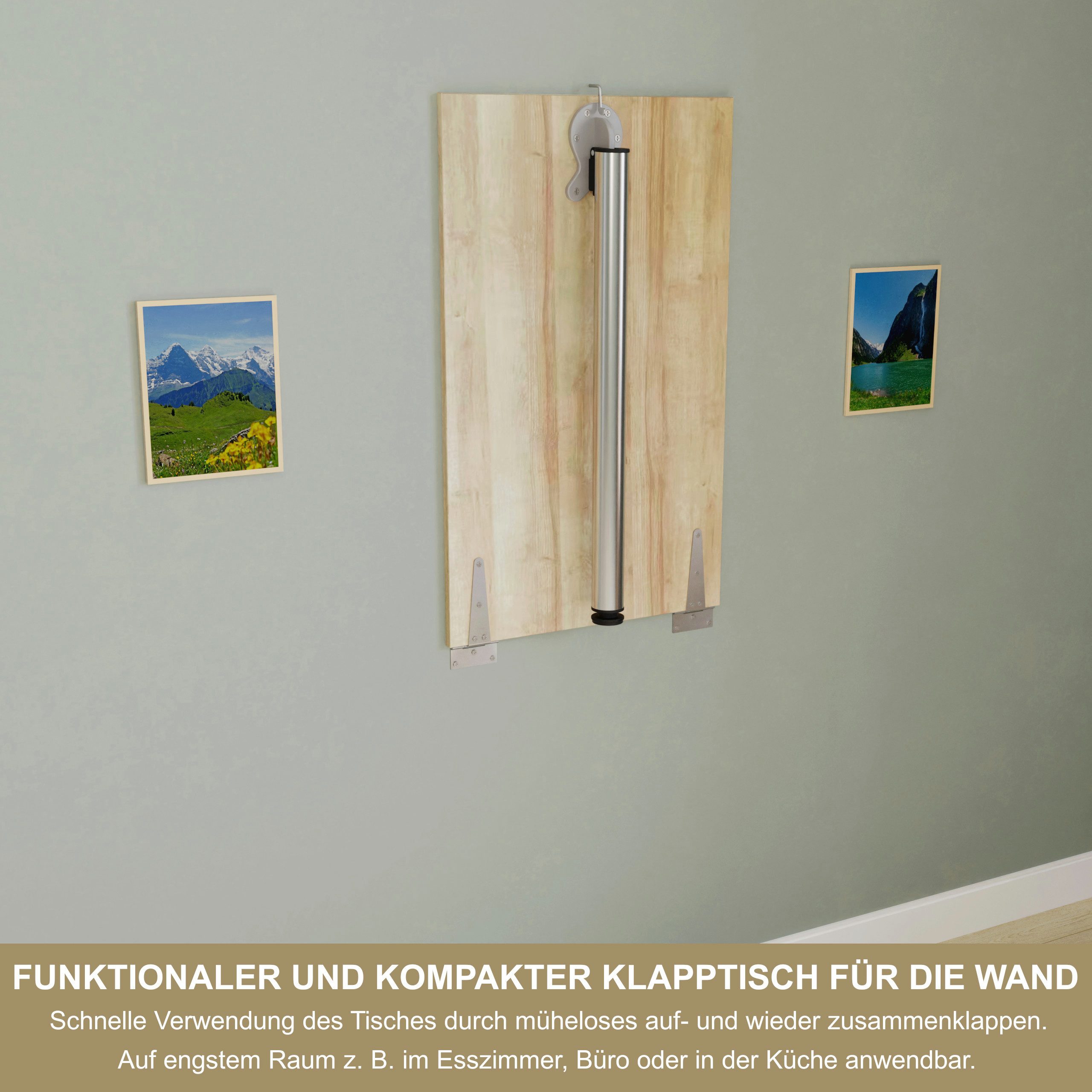 KDR Produktgestaltung Klapptisch 80x50 Wandklapptisch Esstisch Küchentisch Schreibtisch Wand Tisch, Eiche