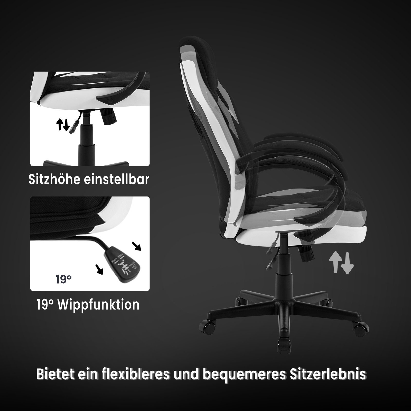 Weiß+Schwarz (1 drehbar höhenverstellbar Woltu St), Bürostuhl, Gaming-Stuhl ergonomisch