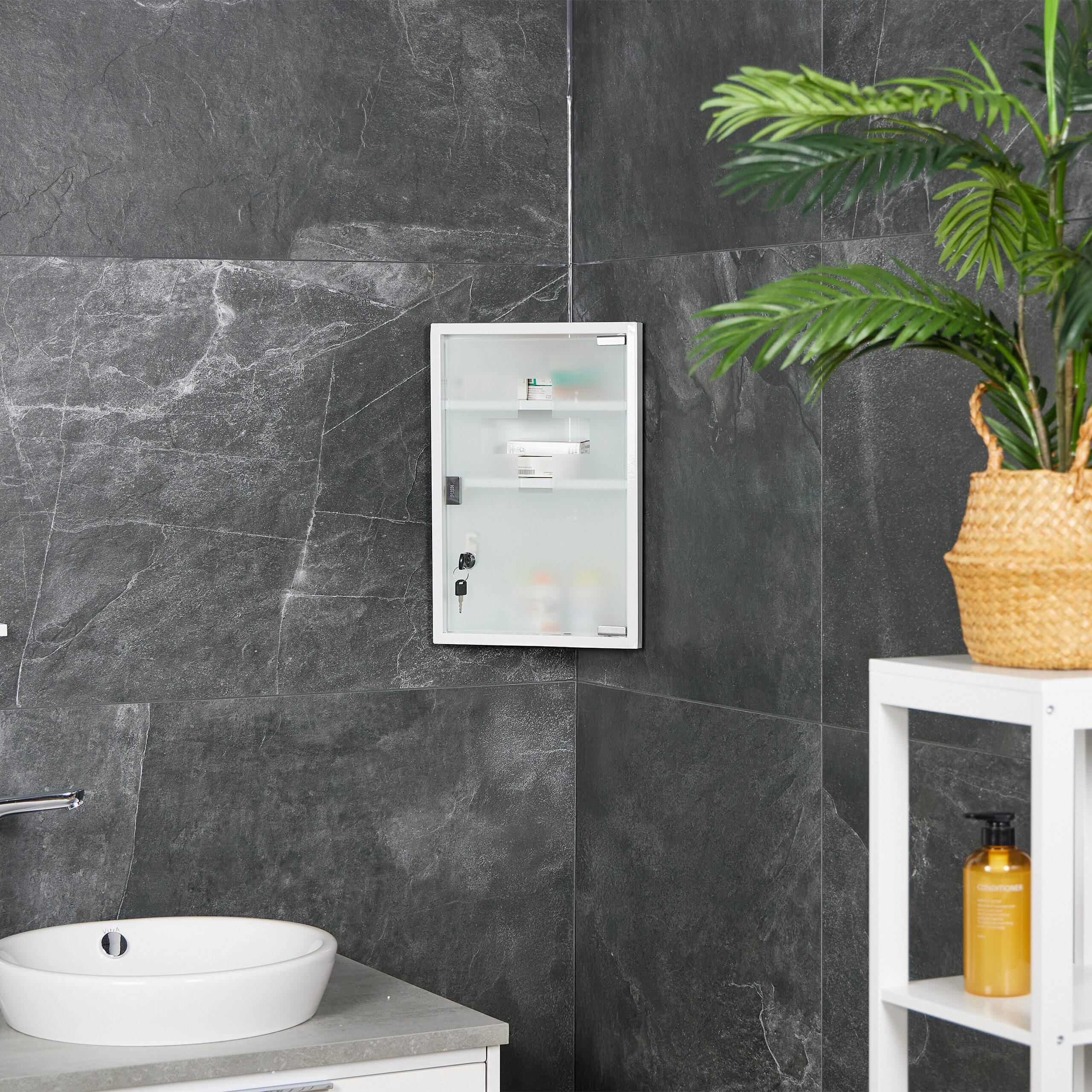 relaxdays Medizinschrank mit Glastür Weiß günstig online kaufen