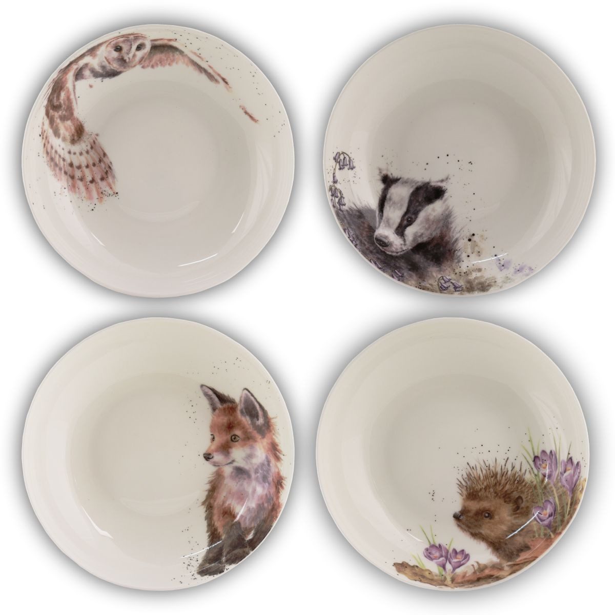 Wrendale Pastateller Wrendale Designs Pasta- & Suppenteller 4er-Set: Igel Fuchs Eule Dachs