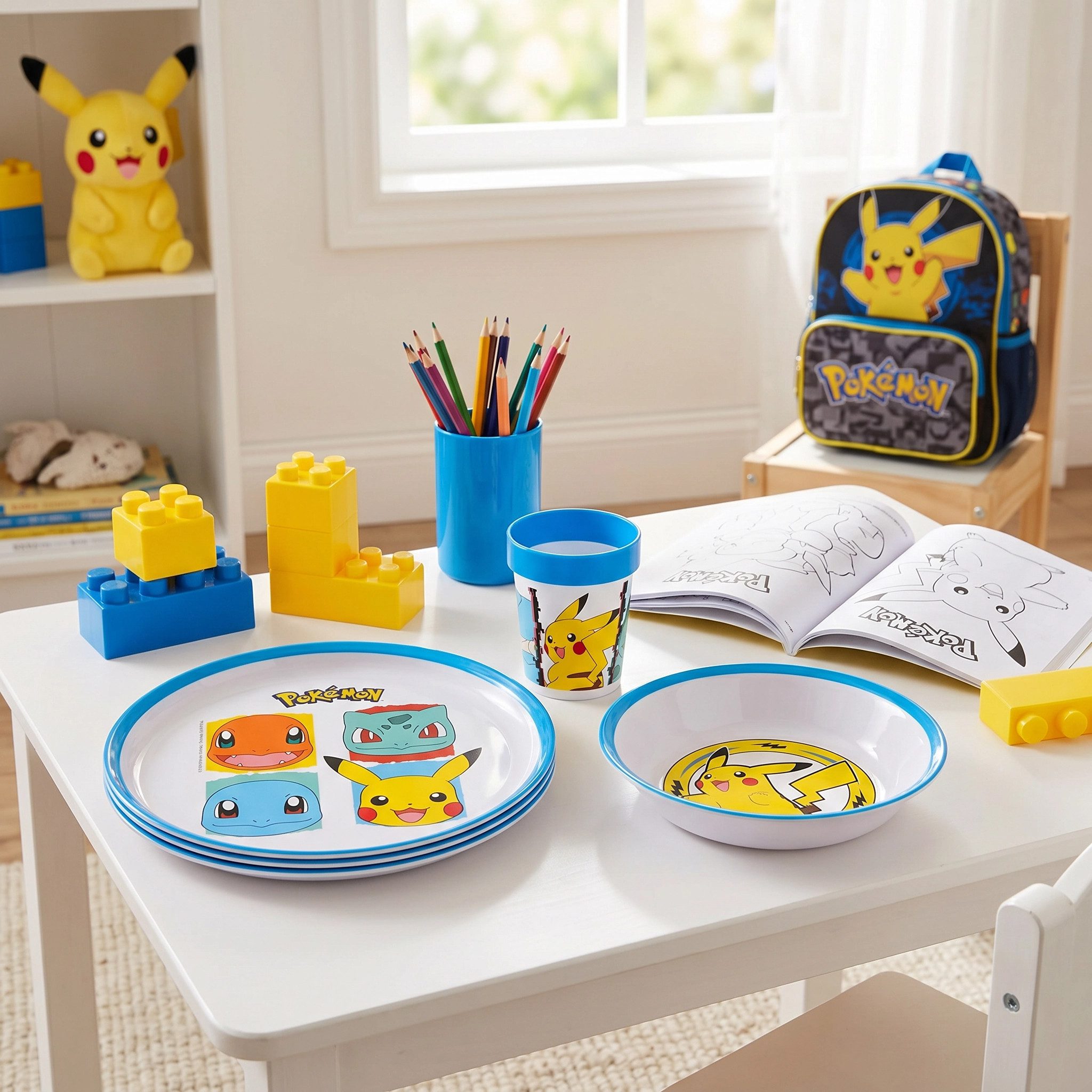 POKÉMON Kindergeschirr-Set Pokemon Pikachu Kinder Anti Rutsch Geschirr-Set 3 teilig (3-tlg), 1 Personen, Becher Teller Schüssel