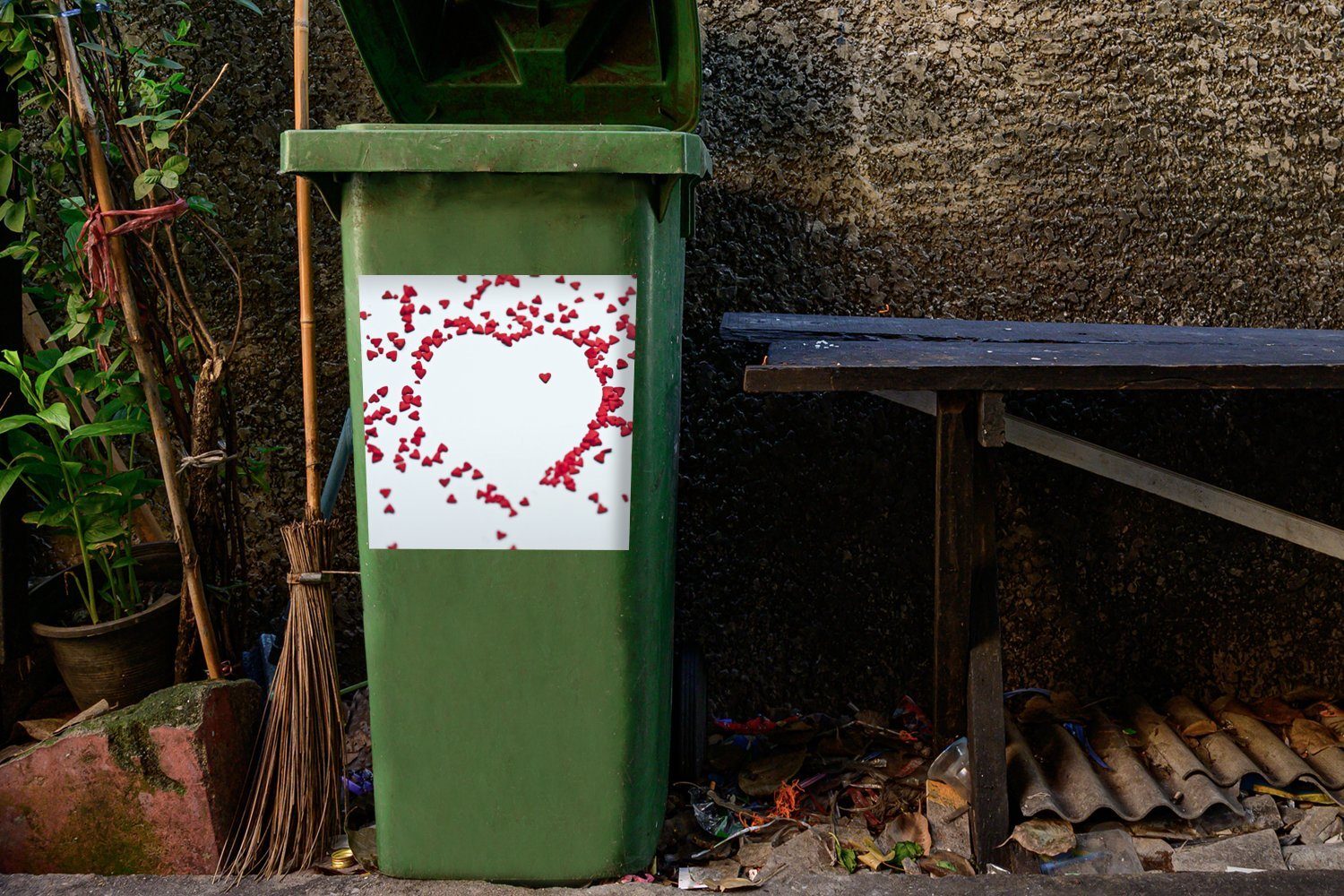 Wandsticker für St), Herzen MuchoWow Valentinstag der (1 Container, Sticker, Mülltonne, Abfalbehälter Herzform Mülleimer-aufkleber,