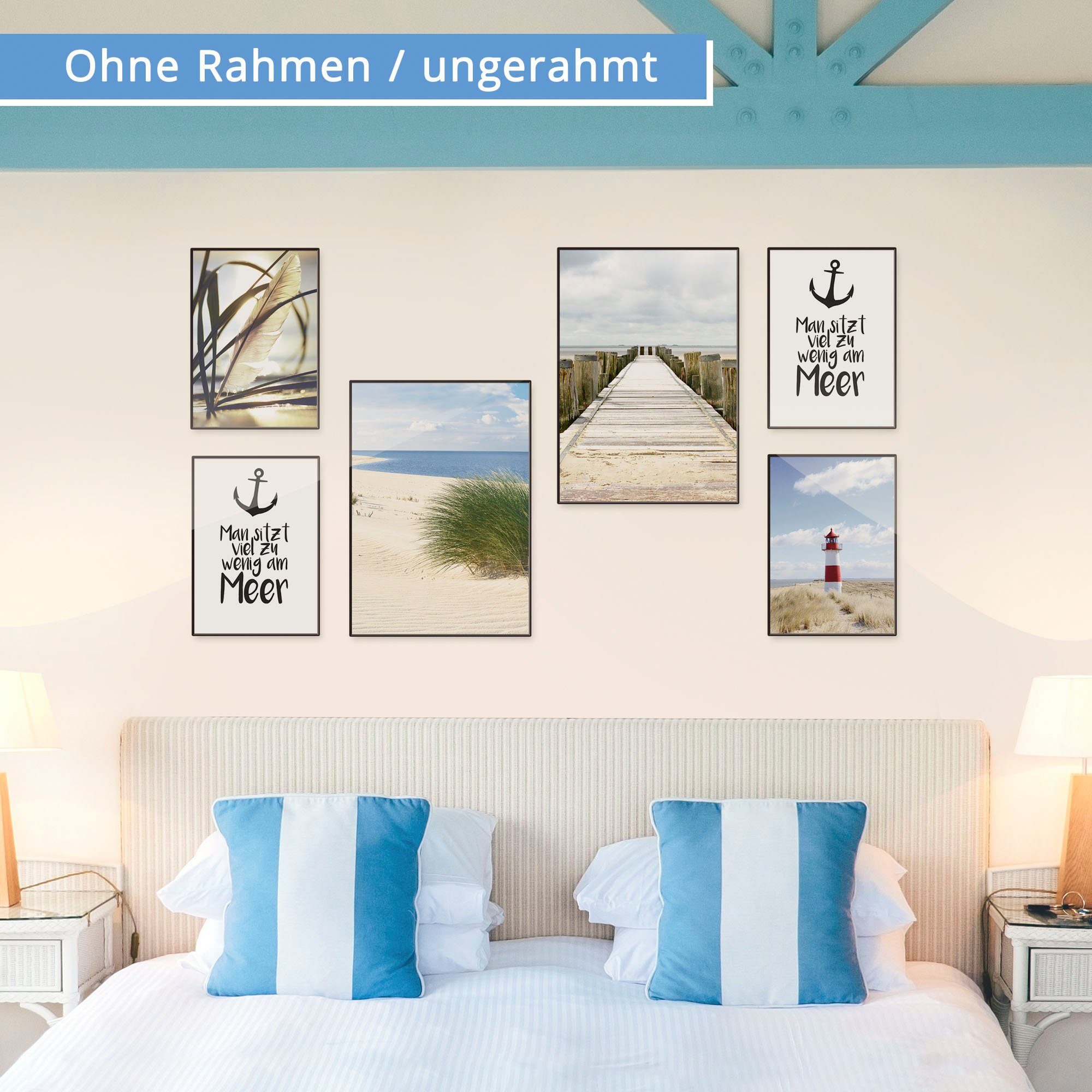 A4, (Set, St), Bilder Artland Rahmen Impressionen 6er ohne vom Poster / Meer Meer, 2xDIN Set, 4xDIN A3 6