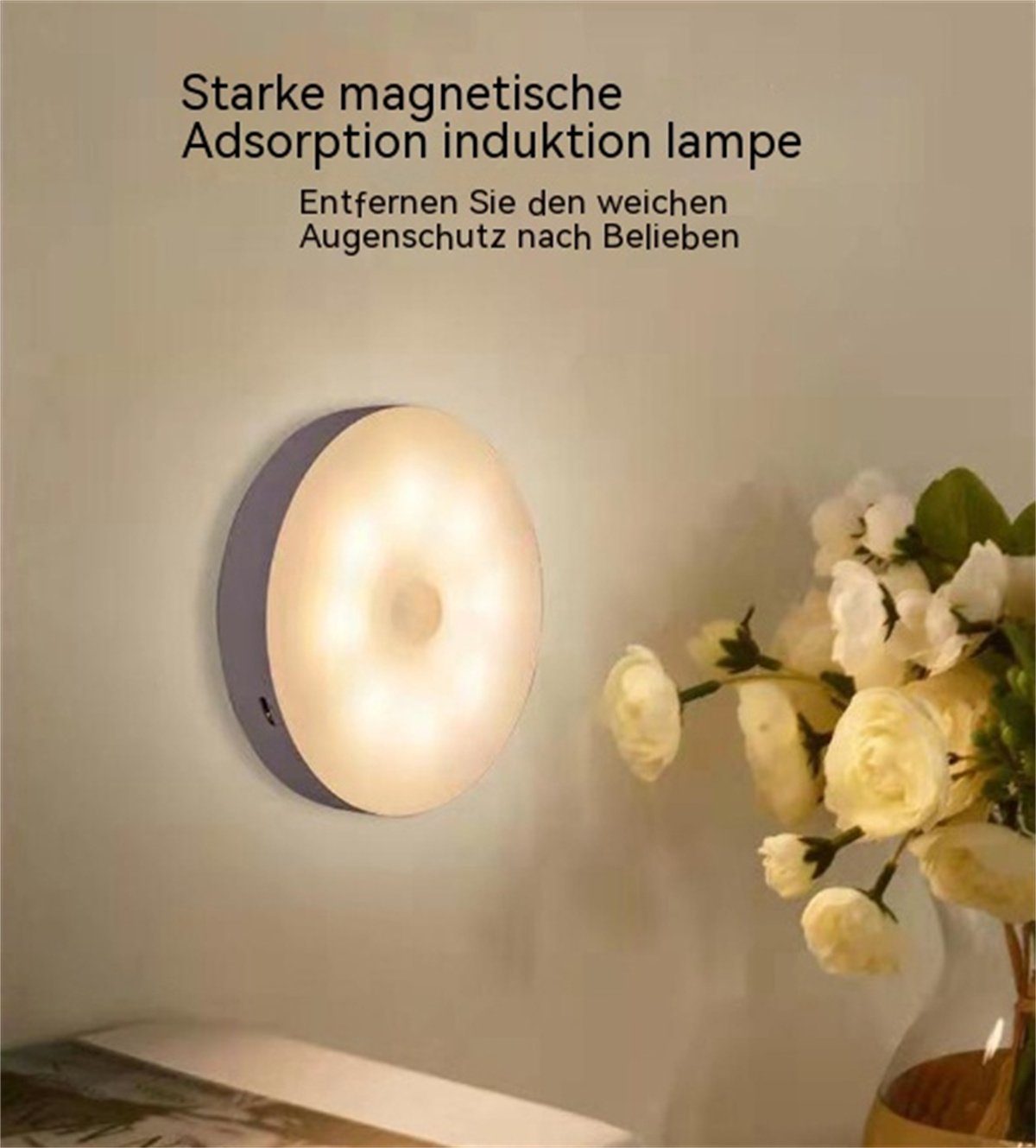Nachtlicht selected Nachttischlampe LED intelligente Wiederaufladbare LED-Rundsensorlampe, carefully