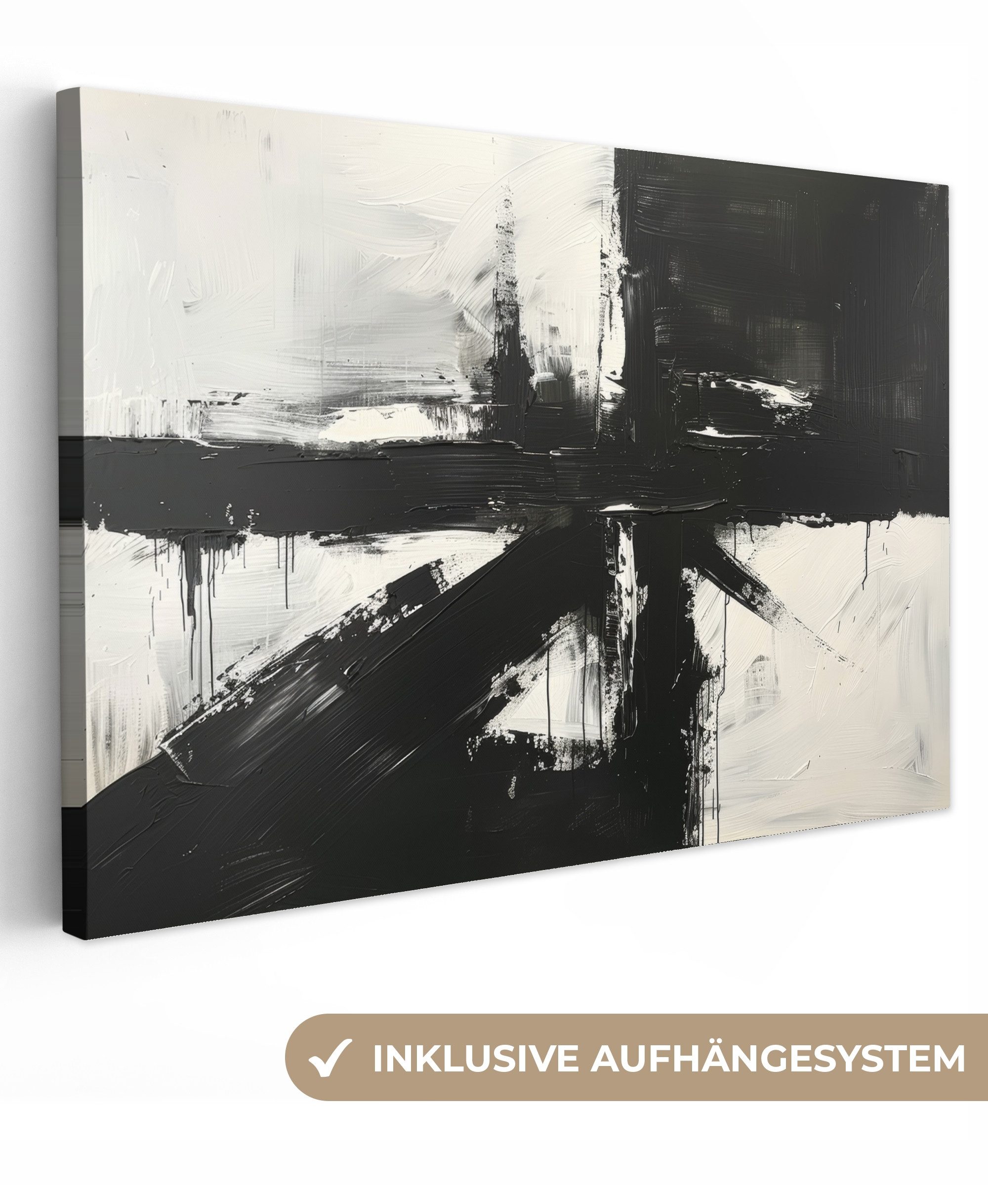 OneMillionCanvasses® Leinwandbild Modern - Schwarz und weiß - Abstrakt - Kunst, Fotodruck (1 St), Wandbild XXL für Wohnzimmer Küche 120x80 cm
