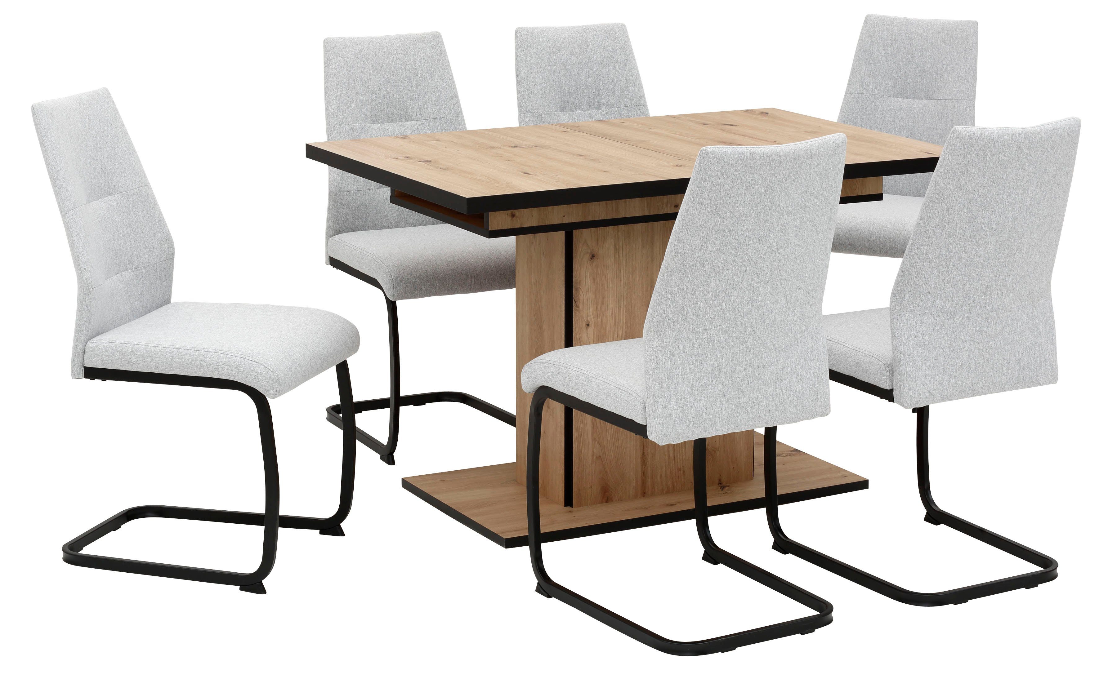 HELA Essgruppe Ariana, (Set, 7-tlg., 1 120 waterfree Eiche 6 ausziehbar KG Artisan Hellgrau Belastbarkeit / Stühle), Artisan Tisch -160 | Eiche/Bezug Hellgrau 140 cm, 