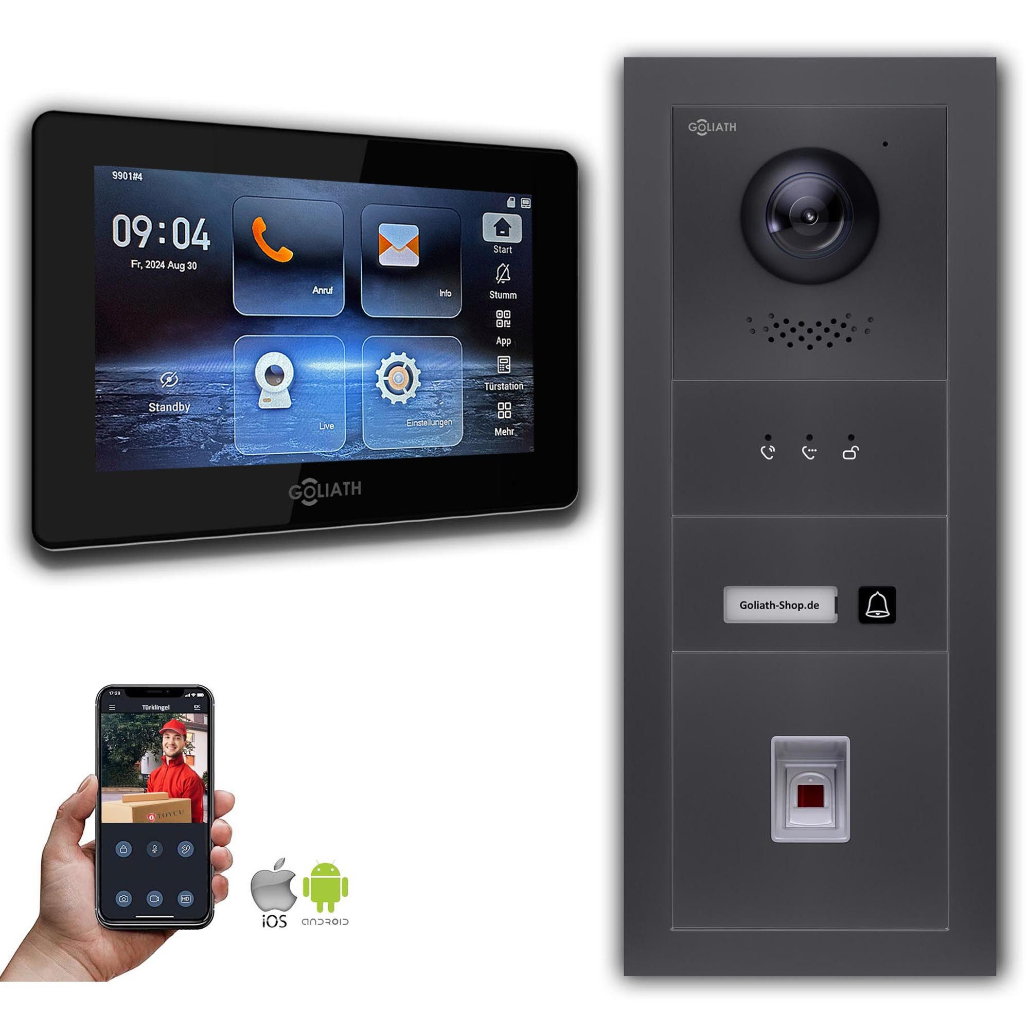 Goliath Intercom Video-Türsprechanlage Goliath IP Video Türsprechanlage mit Kamera 7-Zoll Fingerprint Anzeige (Privat oder Gewerblich)