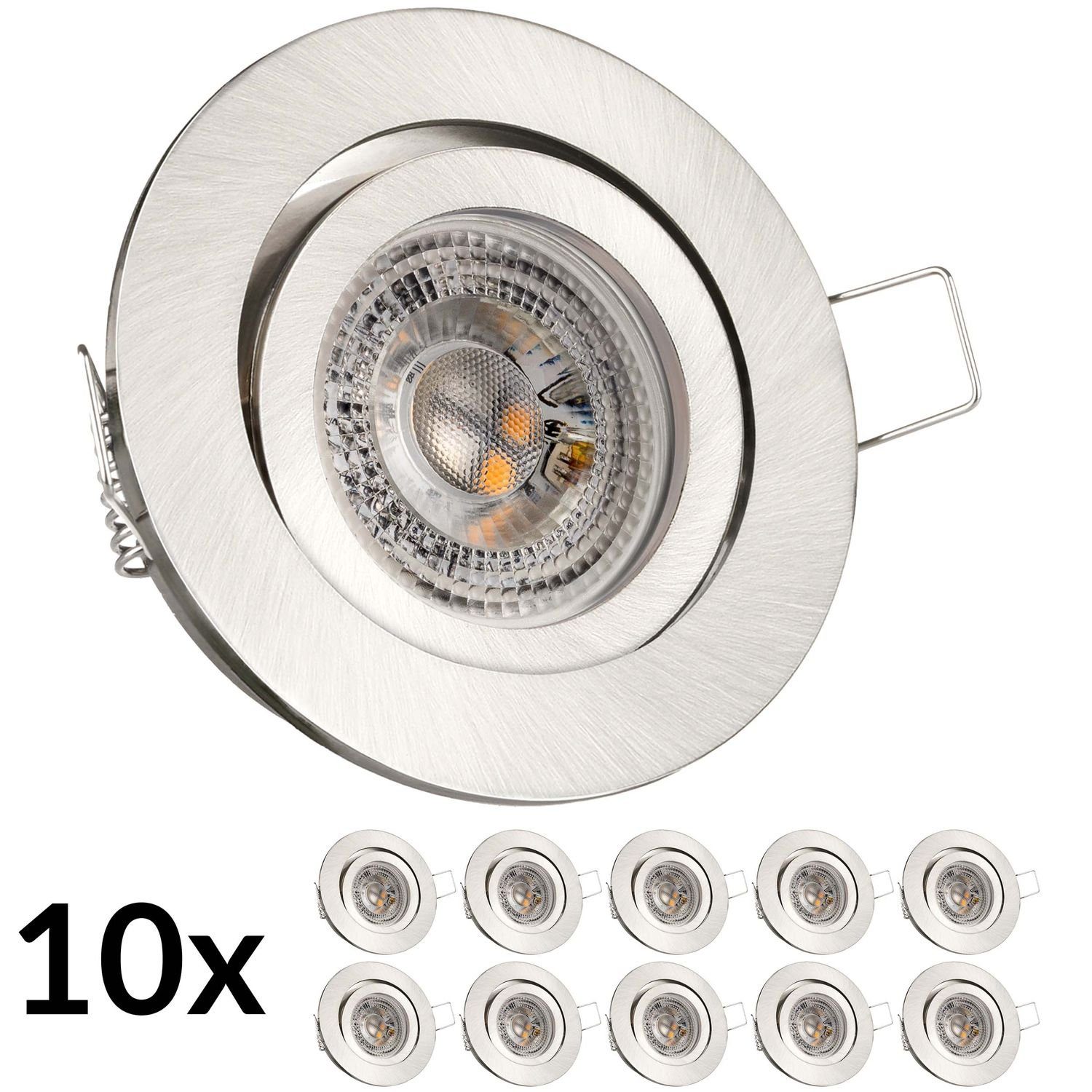 LEDANDO edelstahl m Einbaustrahler LED 10er gebürstet Einbaustrahler Set in GU10 / LED silber RGB