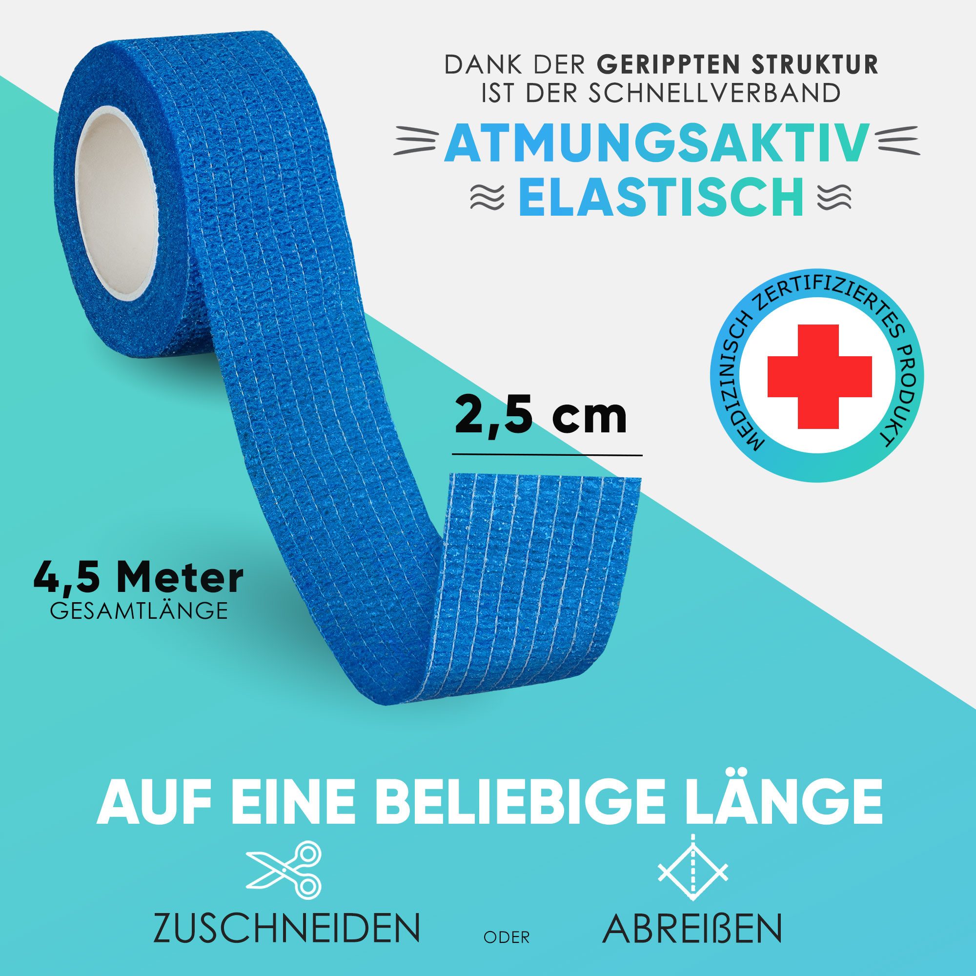 Health Press Bandage Fingerpflaster Selbsthaftend - 8x Pflaster Rolle (2,5cm x 4,5m)