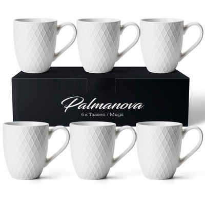 MiaMio Tasse 6 x 400 ml – Kaffeetassen Set / Becher– Moderne Keramik Matt Weiß, Keramik