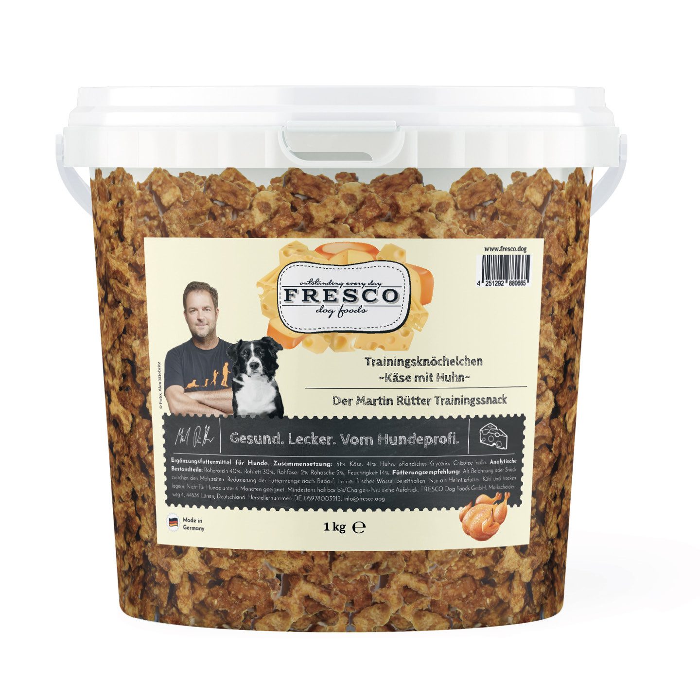 Fresco Dog Martin Rütter Trainingsknöchelchen Huhn mit Käse 1kg, Snack für: Hunde, Getreidefrei, zuckerfrei & 100% natürliche Zutaten