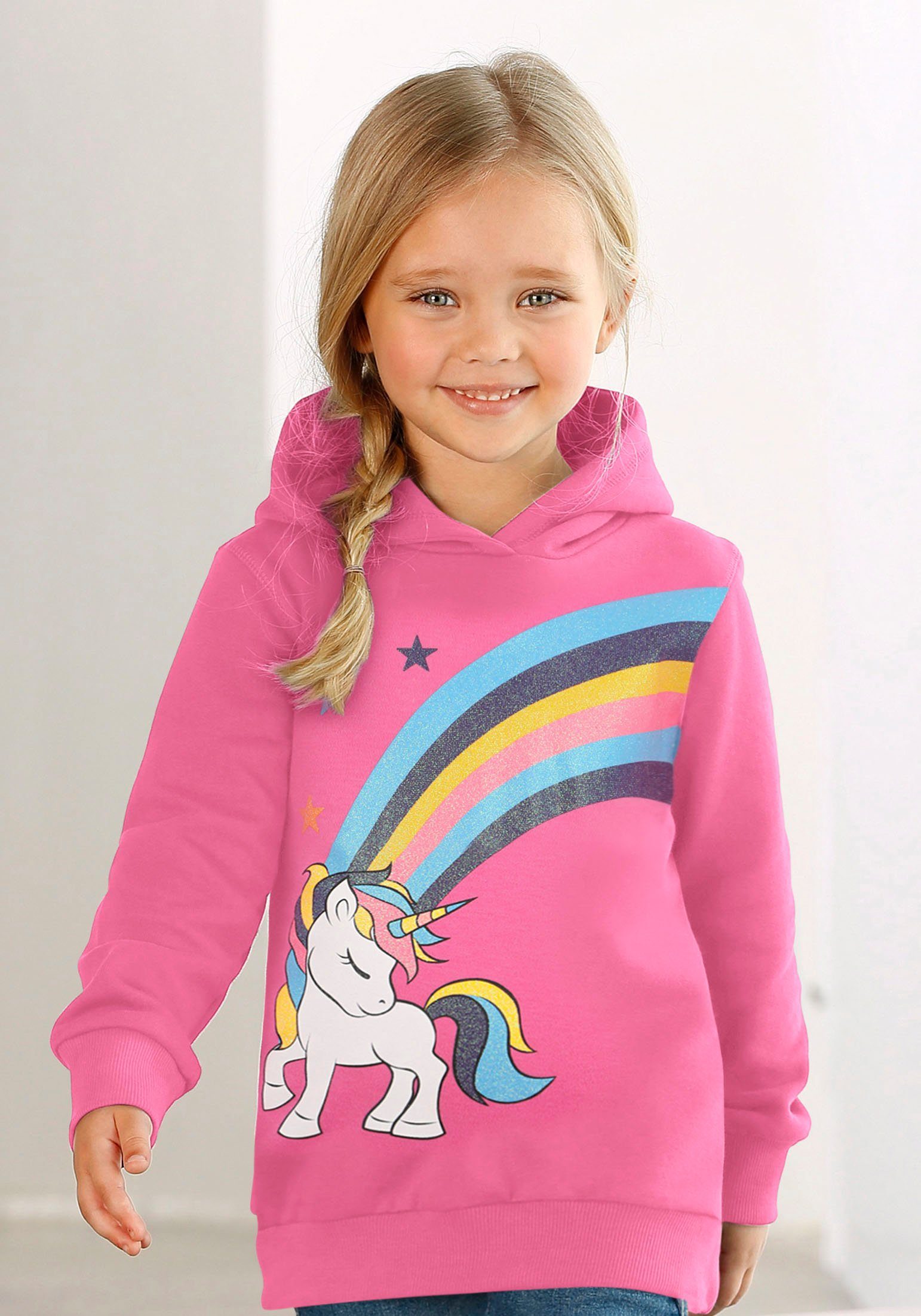 Regenbogen KIDSWORLD mit Glitzerdruck Langarmshirt EINHORN