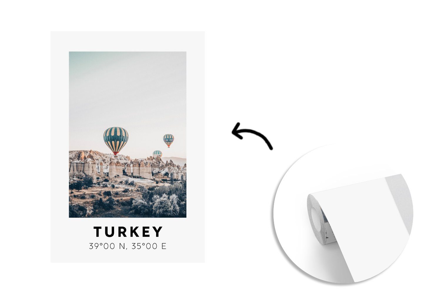 MuchoWow Fototapete Türkei Kappadokien, Montagefertig St), Matt, Vinyl - für Wandtapete bedruckt, (3 Tapete Wohnzimmer, Heißluftballon 