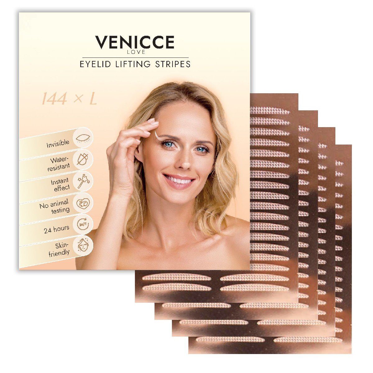 Venicce Love Augenlid-Tape Augenlid Stripes gegen Schlupflider und hängende Augenlider ohne OP (144-St) Augenlid Tapes zur optischen Verschönerung der Augenpartie