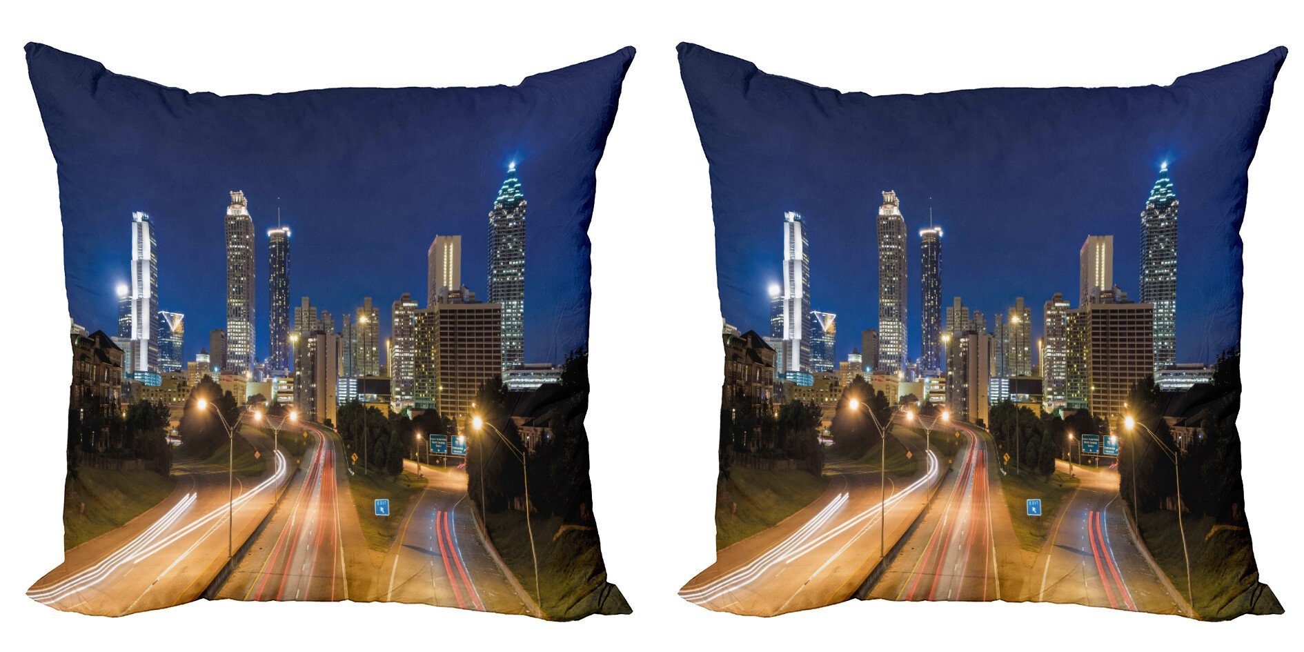 Kissenbezüge Städtisch Atlanta Accent (2 Dämmerung Skyline Doppelseitiger Digitaldruck, Stück), Abakuhaus Modern