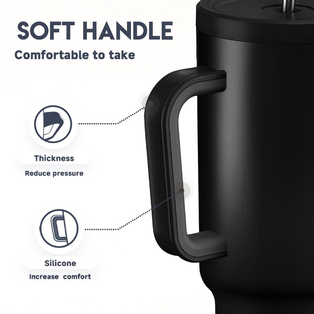 HT Thermobecher Trinkflasche mit Strohhalm 1.2L, Kühlt 11 Stunden - 34 Stunden Eisgekühlt - Kaffeebecher To Go