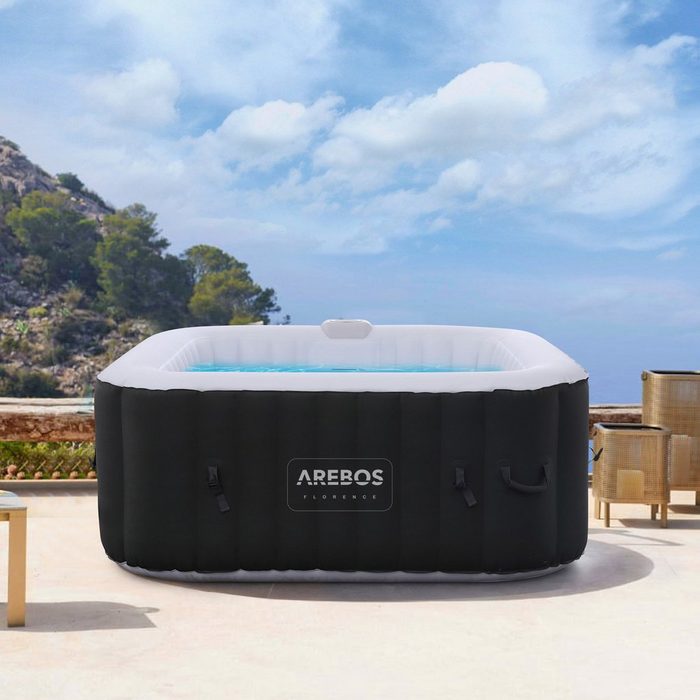 Arebos Whirlpool 2400 W aufblasbar In- & Outdoor 4 Personen 154x154 cm (Set Komplett-Set)