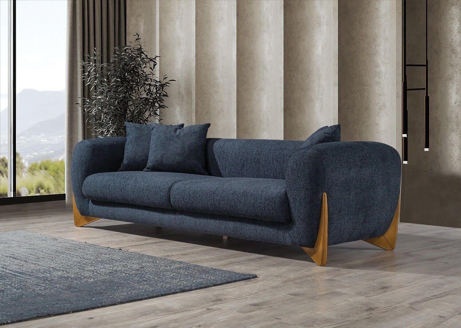 Sofagarnitur in Sessel), Europa Made Textil Sofa 2x JVmoebel 3 SOFORT, Holz 3+3+1 Couchen Grau Sitzer Wohnzimmer-Set Sofa (2-St., Set / Sitzer