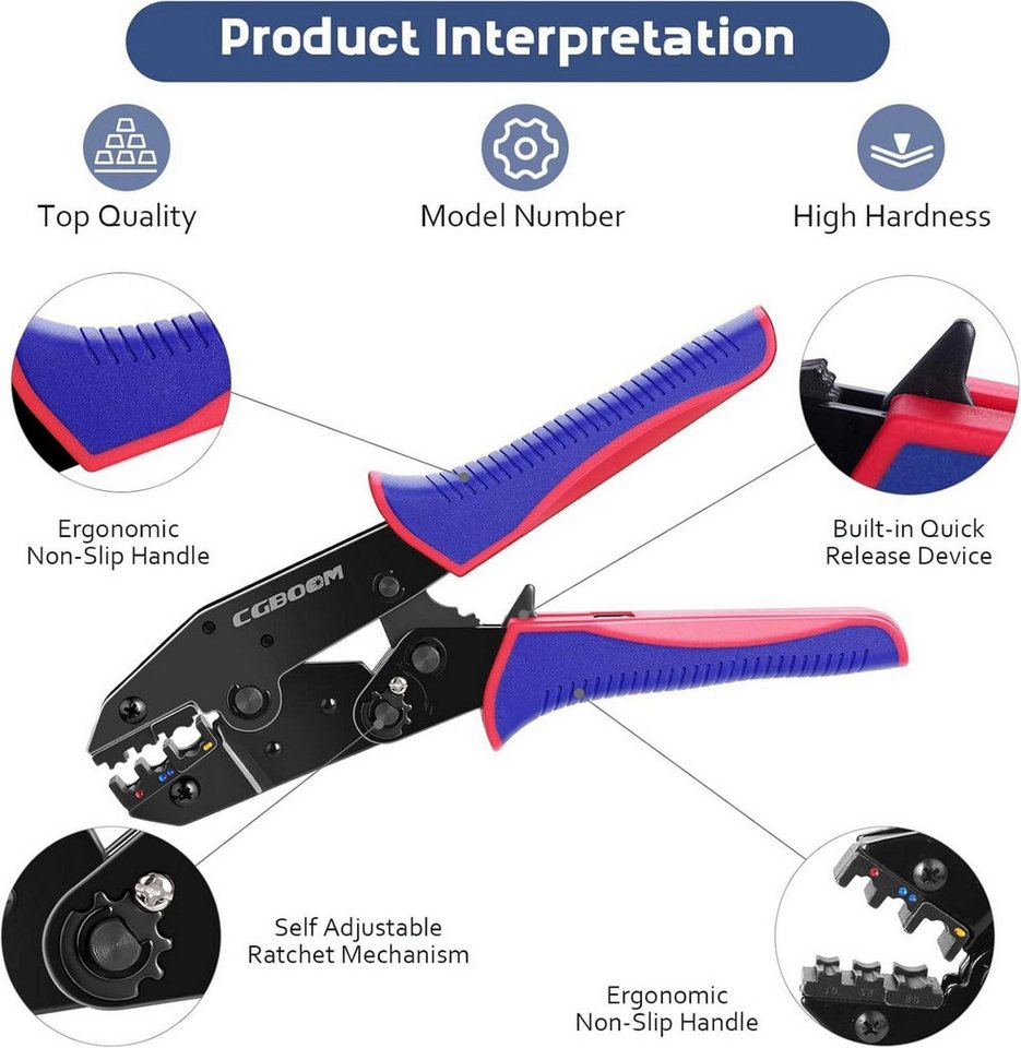 Thumbnail - LuxusKollektion Multitool Crimpzange Kabelschuhe Set 200 Stück Aderendhülsen 100 Stück