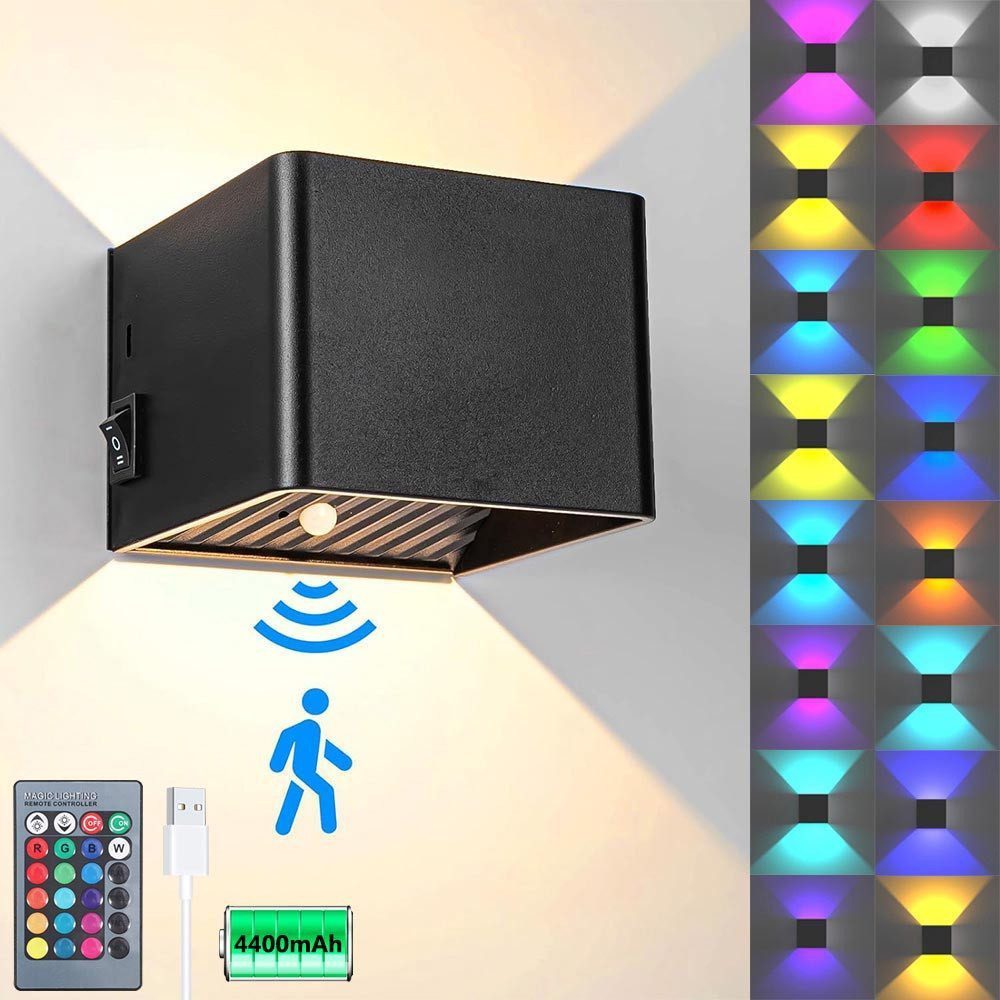 MUPOO LED Wandleuchte Wiederaufladbare Wandleuchte mit Bewegungsmelder RGB günstig online kaufen