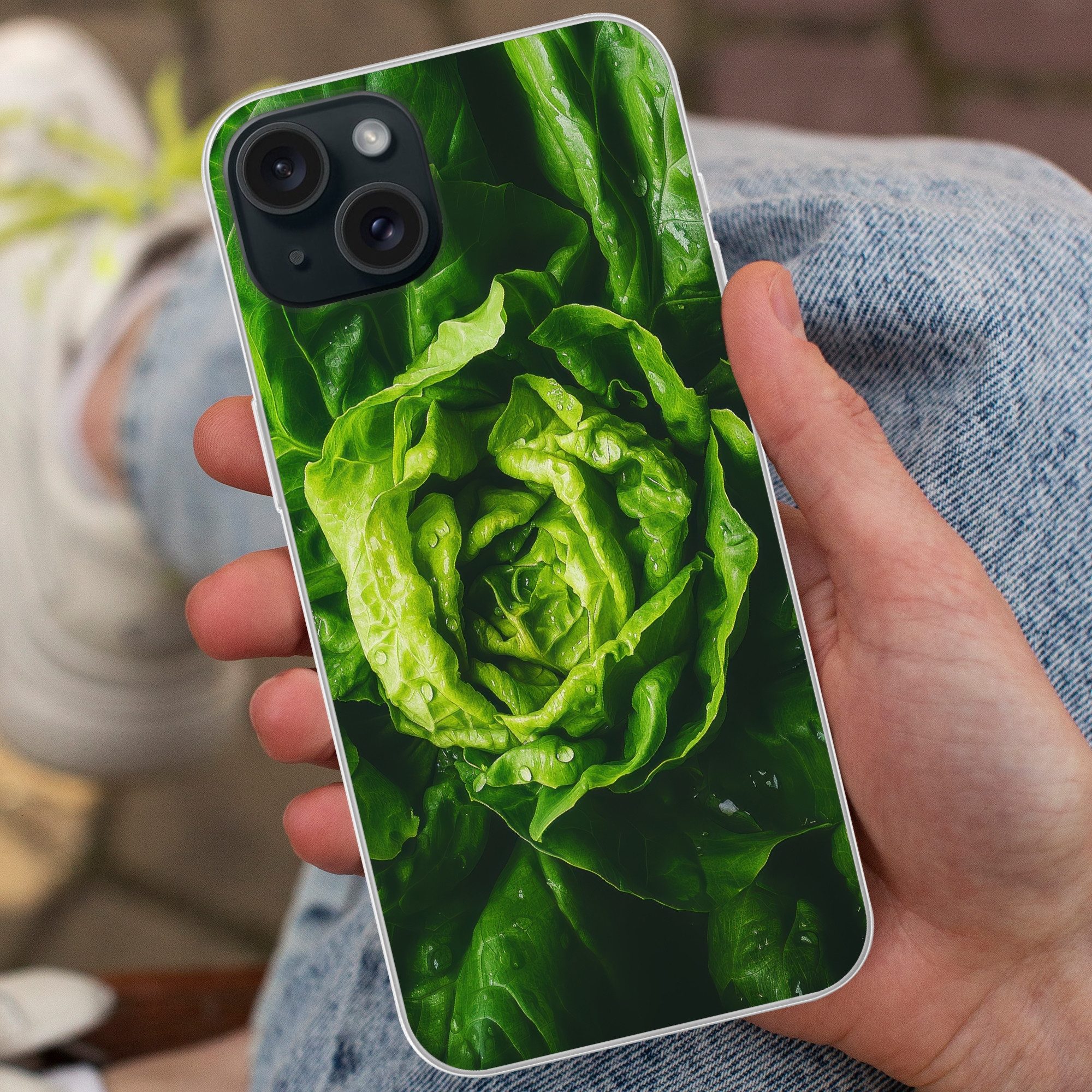 MuchoWow Handyhülle für Apple iPhone 15 Plus Gemüse - Kopfsalat - Grün, Smartphone-Bumper, Print, Handy Schutzhülle Dünn