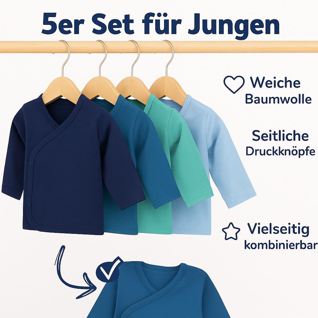 LOREZA Wickelshirt 5er Set Jungen Baby Wickelshirts langarm 100% Baumwolle (Set, 5-tlg., 5er-Pack)