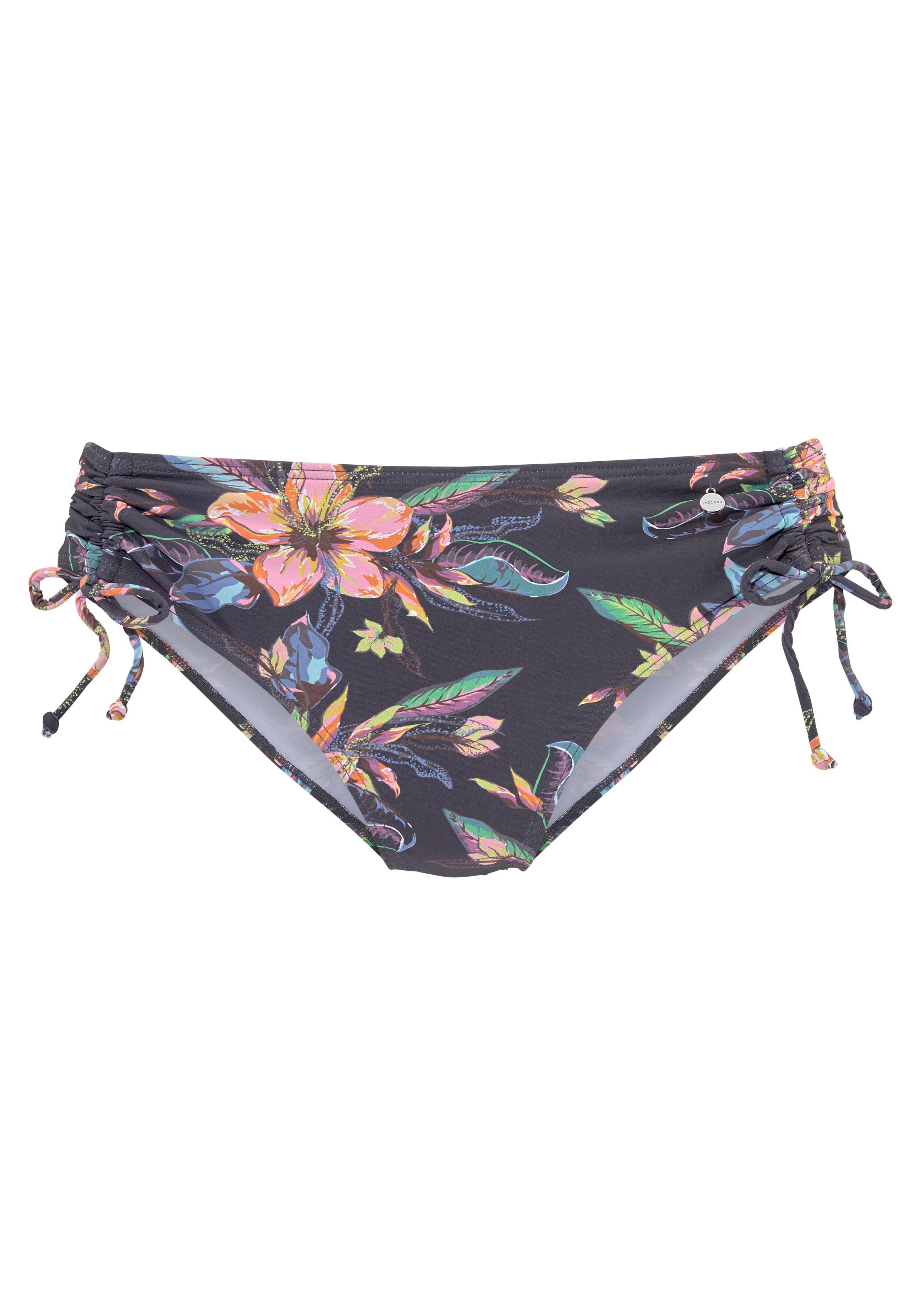 LASCANA Bikini-Hose Malia mit seitlicher Raffung mit tropischem Print günstig online kaufen