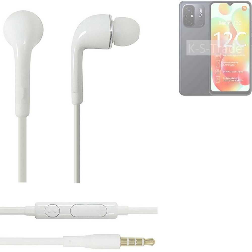K-S-Trade für Xiaomi Redmi 12C In-Ear-Kopfhörer (Kopfhörer Headset mit Mikrofon u Lautstärkeregler weiß 3,5mm)