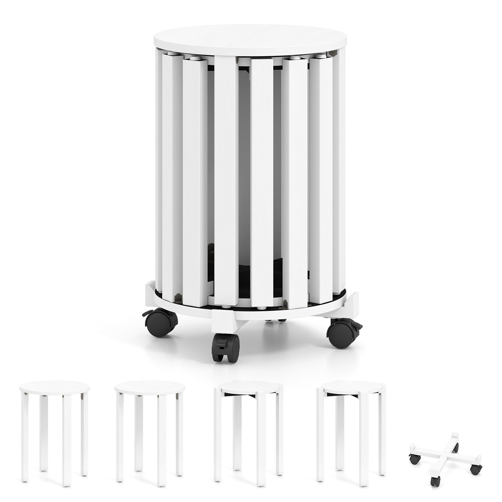 COSTWAY Sitzhocker (Stuhlset, 4 St., 4er Set), Esszimmerhocker stapelbar mit Rollen platzsparend rund