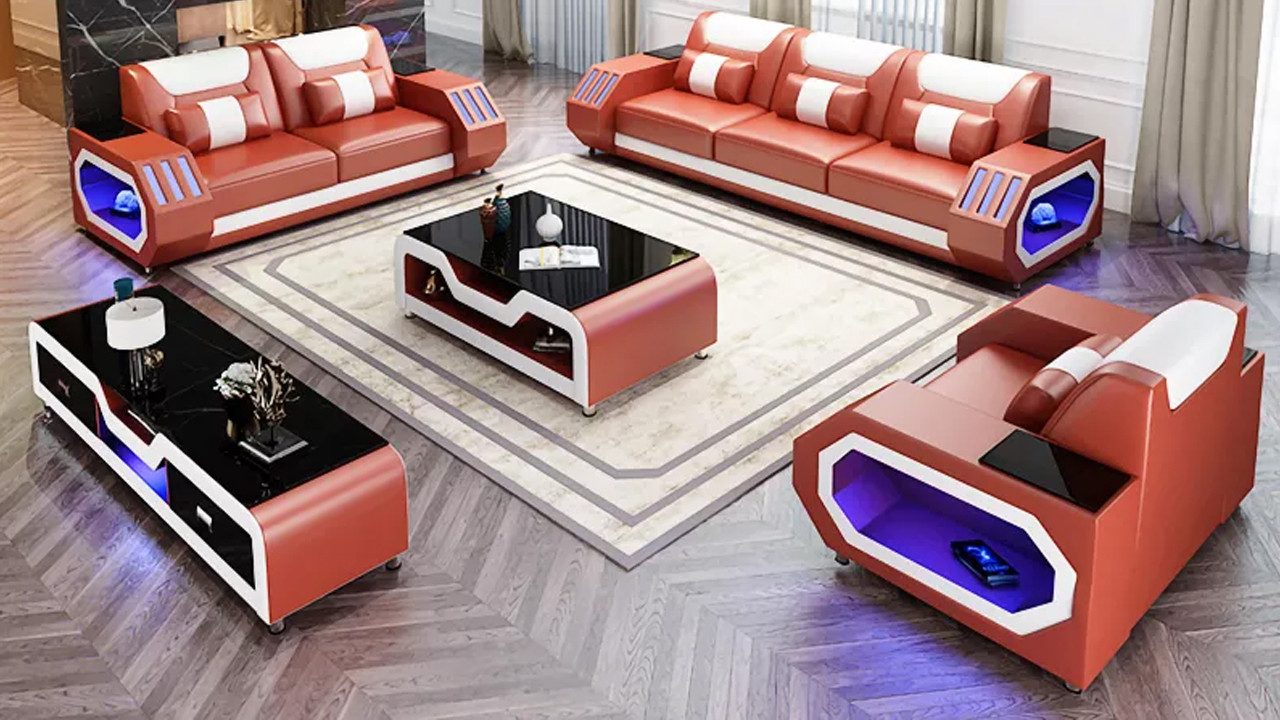 Xlmoebel Sofa Modernes Ledersofa in Dreierkombination zeitgemäßes Design, Hergestellt in Europa