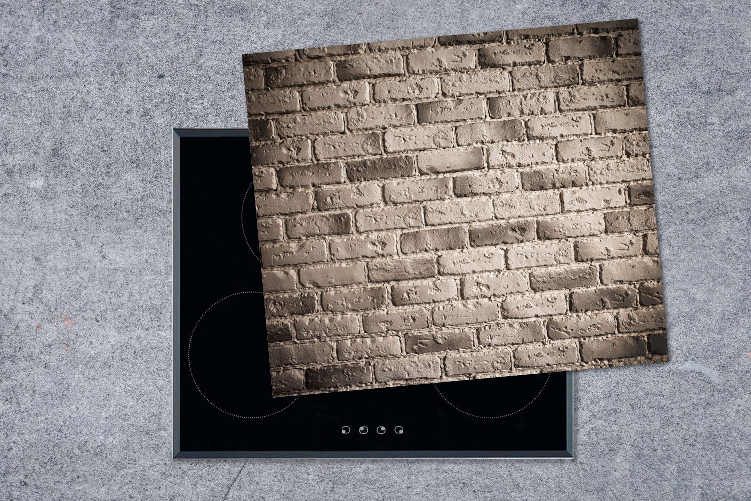 Braun 60x52 MuchoWow Ceranfeldabdeckung - Wand, cm, tlg), Arbeitsfläche Herdblende-/Abdeckplatte (1 nutzbar, Vinyl, Backstein Mobile -