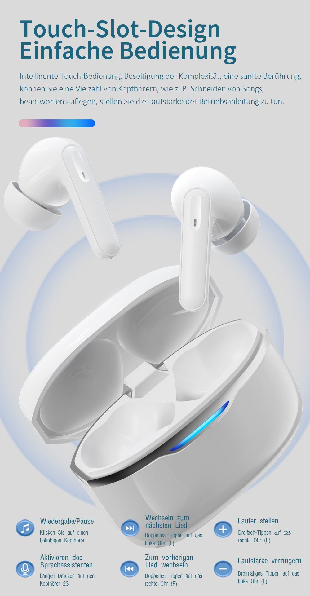 Headset mit Mikrofon) (5.0 In-Ear Kopfhörer Kabellos Bothergu In-Ear-Kopfhörer Ohrhörer