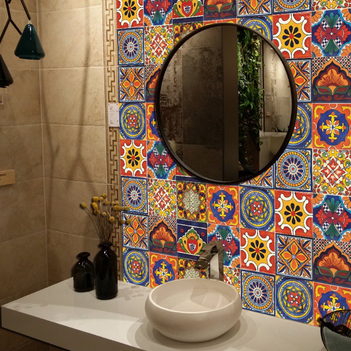 Jormftte Fliesenaufkleber 3 Wandfliese Badezimmer Küche Wandaufkleber,Bunt Mehrfarbig Mosaik Aufkleber,für
