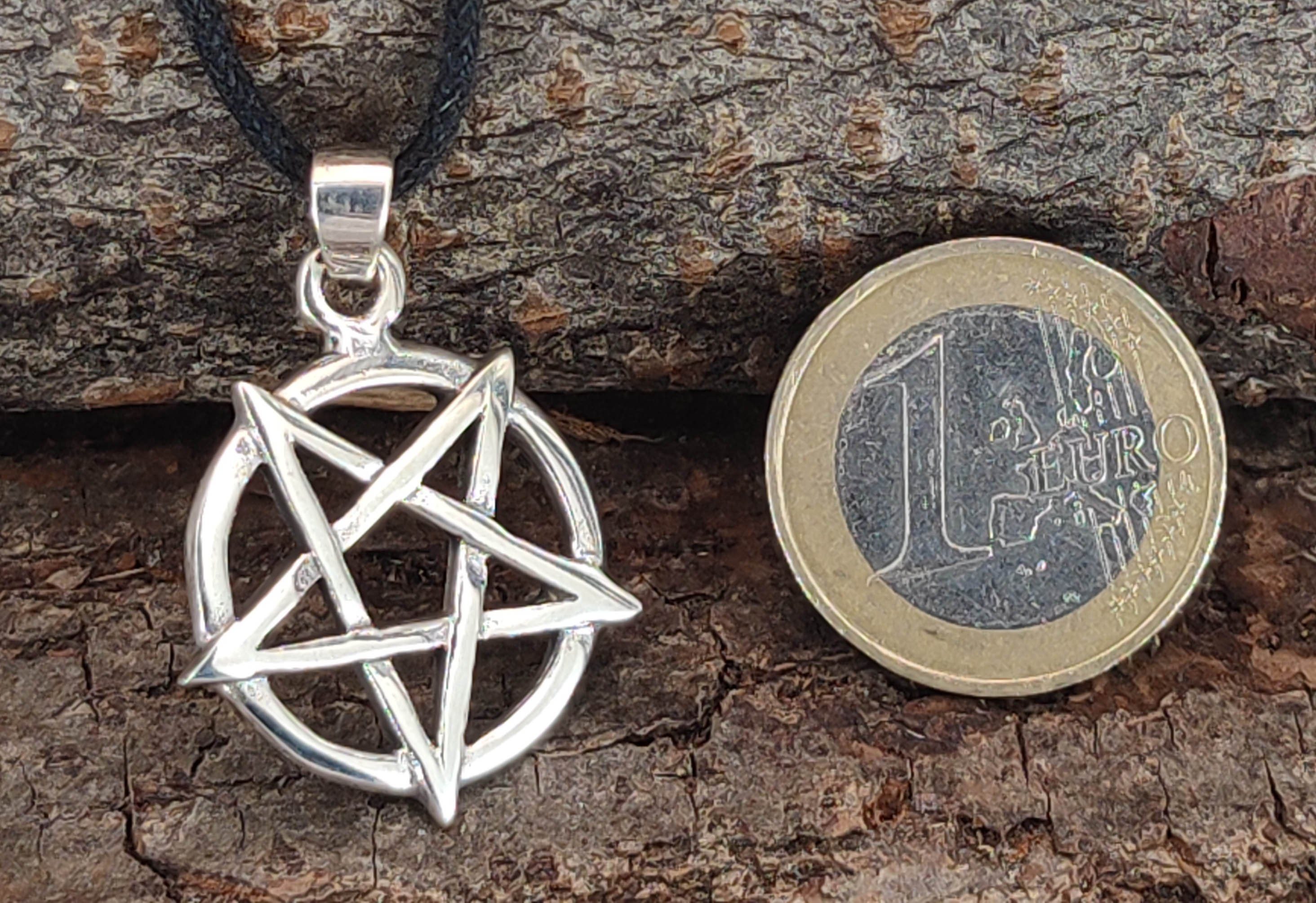 schwarze Satan Leather Ring 925 Kiss Pentagramm Anhänger Silber mit Kettenanhänger of Magie Pentagram