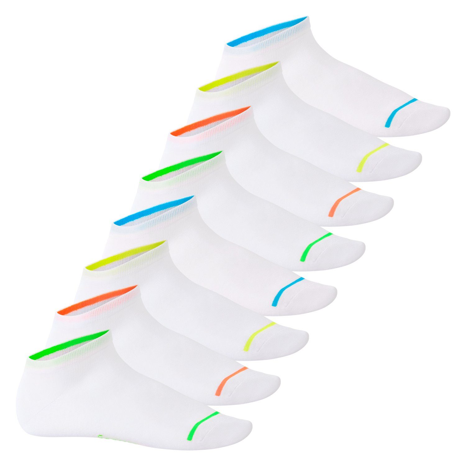 Footstar Füßlinge Damen & Herren Sneaker Socken (8 Paar), Neon Sportsocken Neon Glow - Weiß | Füßlinge