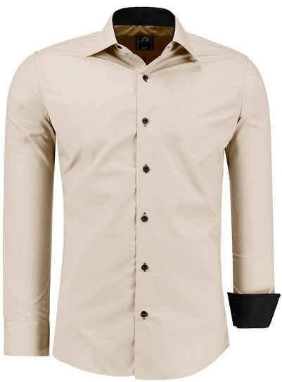 J'S FASHION Businesshemd JS12105 Slim Fit Langarm Herren Hemd mit farblich abgesetzten Elementen, Langarm Kentkragen Uni