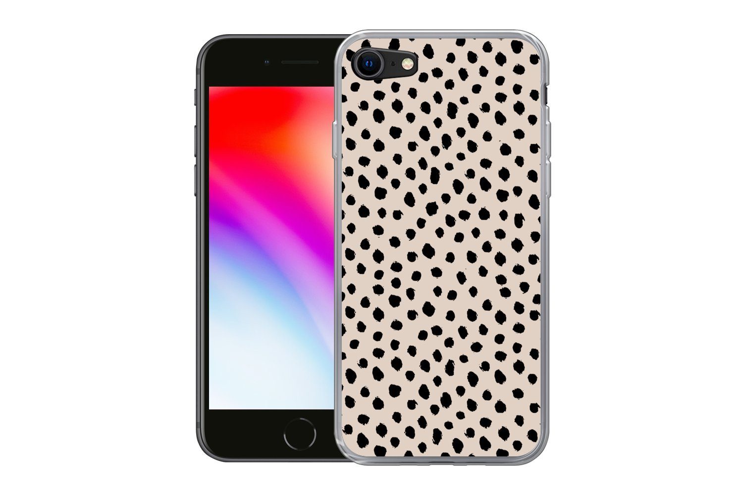 MuchoWow Handyhülle für Apple iPhone 7 Polka dots - Schwarz - Beige, Smartphone-Bumper, Print, Handy Schutzhülle Dünn