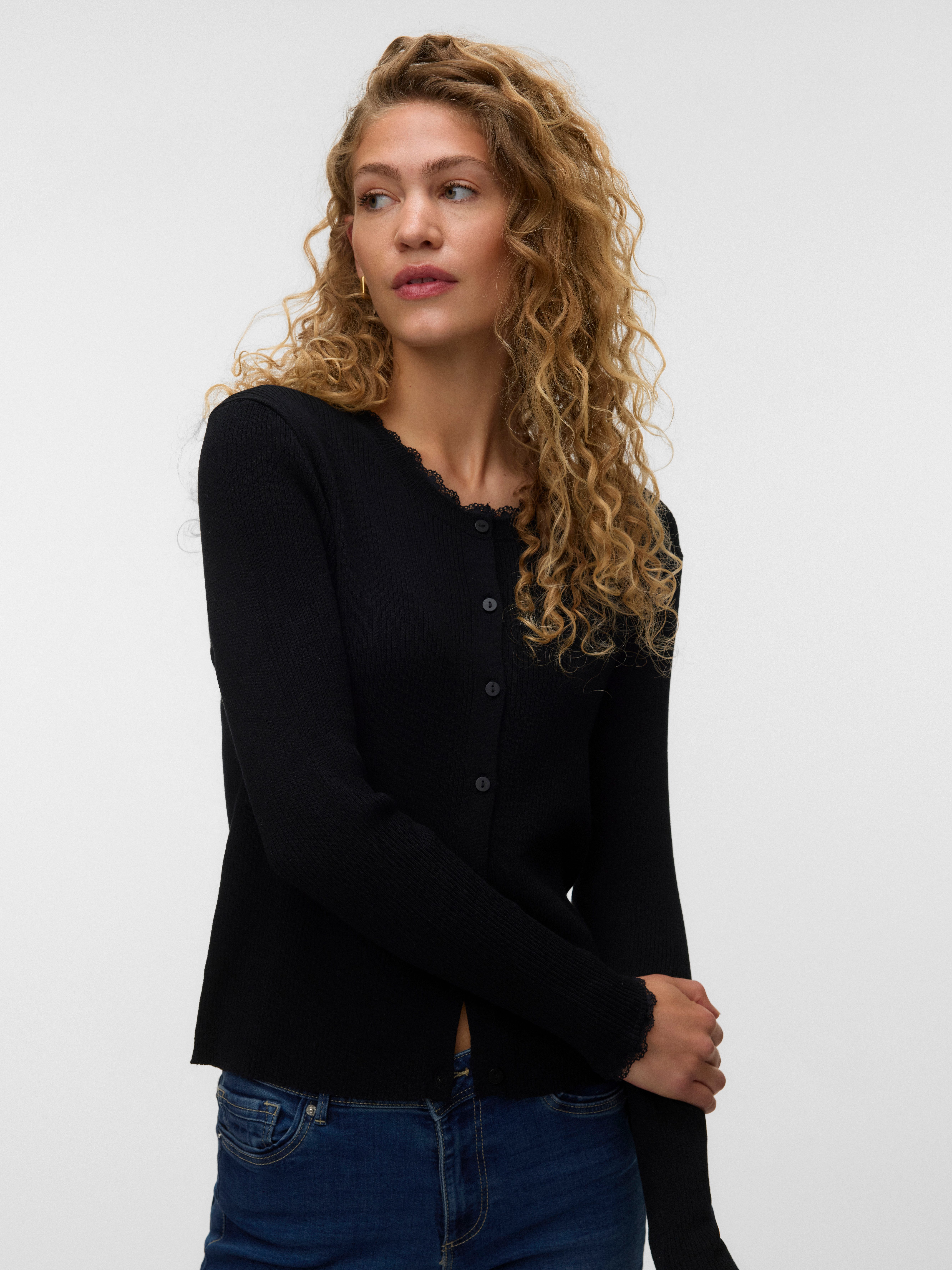Vero Moda Strickjacke VMWONDER LACE LS O-NECK CARDIGAN NOOS Viskosemischung, regular fit