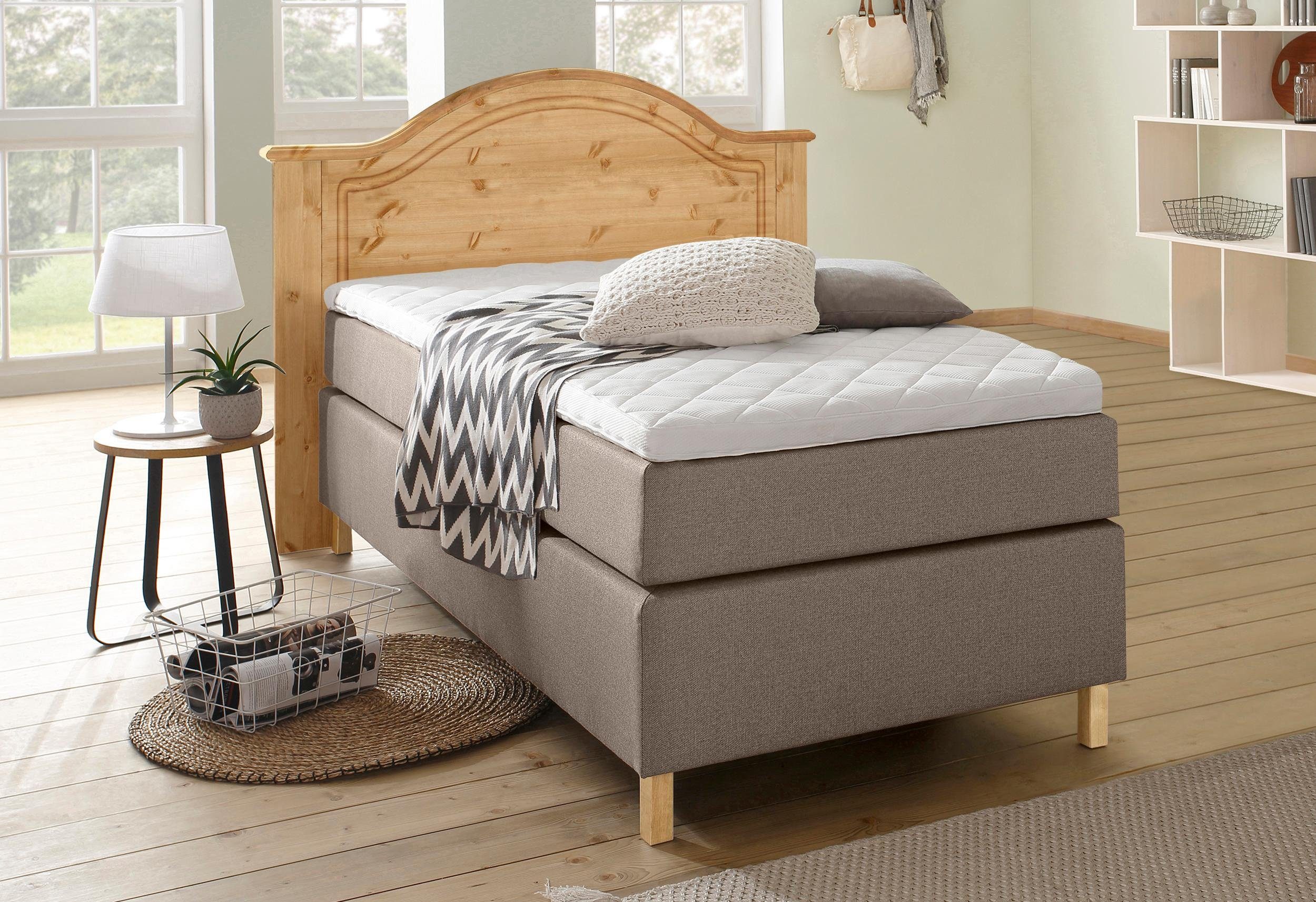 Home affaire Boxspringbett »Konrad-Box«, in 3 Breiten, Massivholz-Kopfteil, incl. Topper - Home affaire