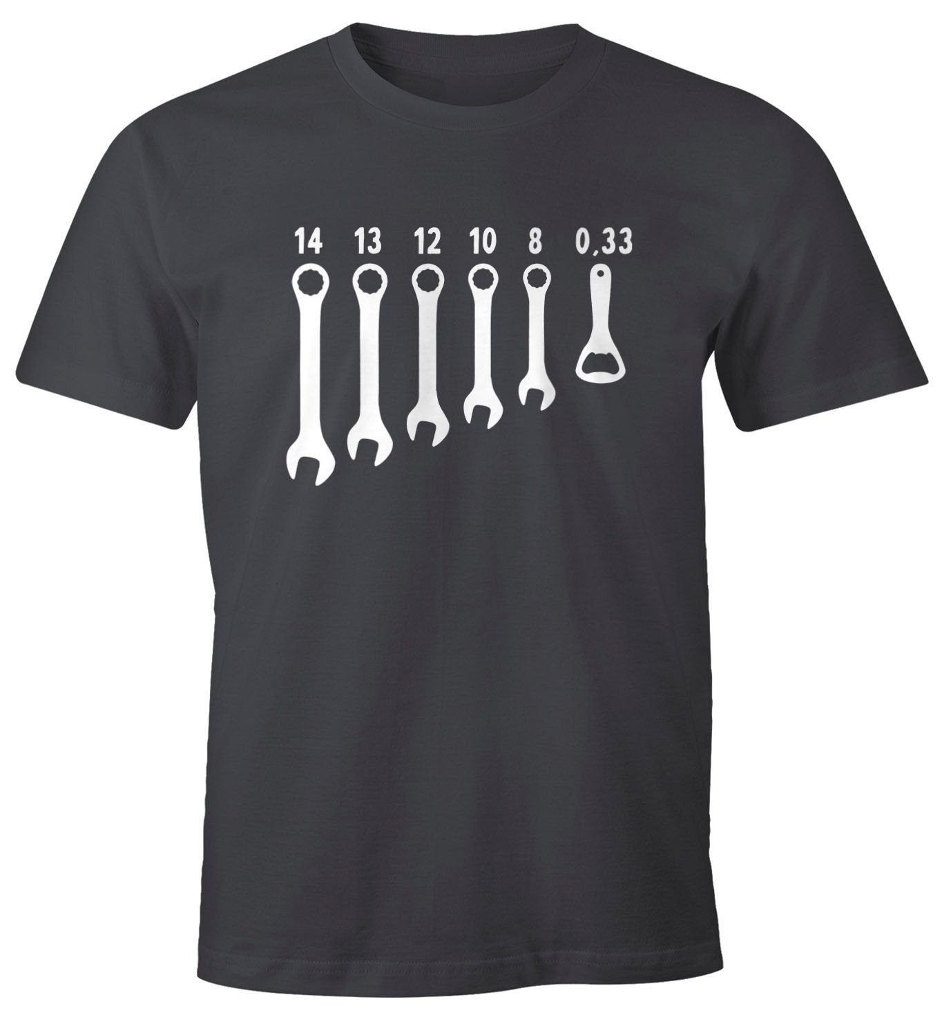 grau Flaschenöffner Herren Bieröffner mit Fun-Shirt Print-Shirt MoonWorks Moonworks® T-Shirt Fun-Shirt Schraubenschlüssel Herren Print