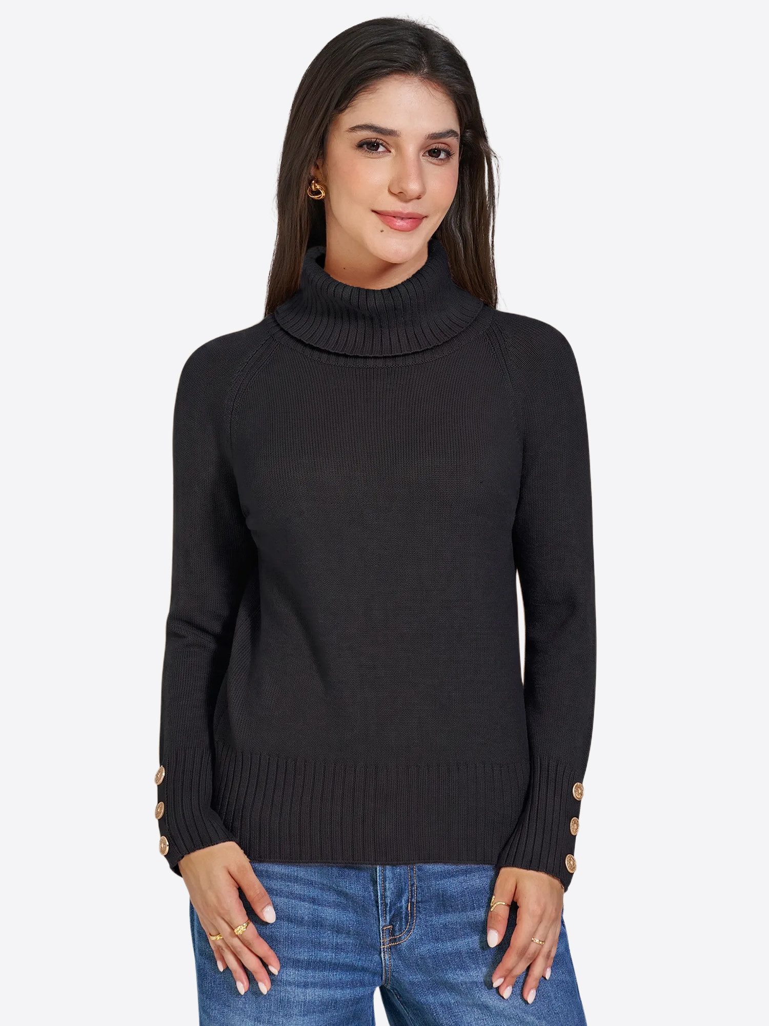 Imily Bela Rollkragenpullover Damen Strickpullover mit Zierknöpfen (Packung, 1-tlg., 1per-Pack) in Unifarbe