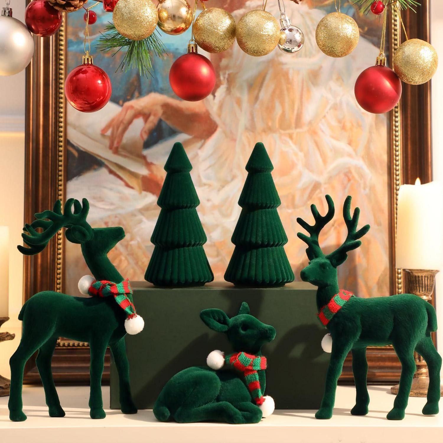 LuxusKollektion Weihnachtsfigur Weihnachtsdeko Rentier & Baum Set (5 St)