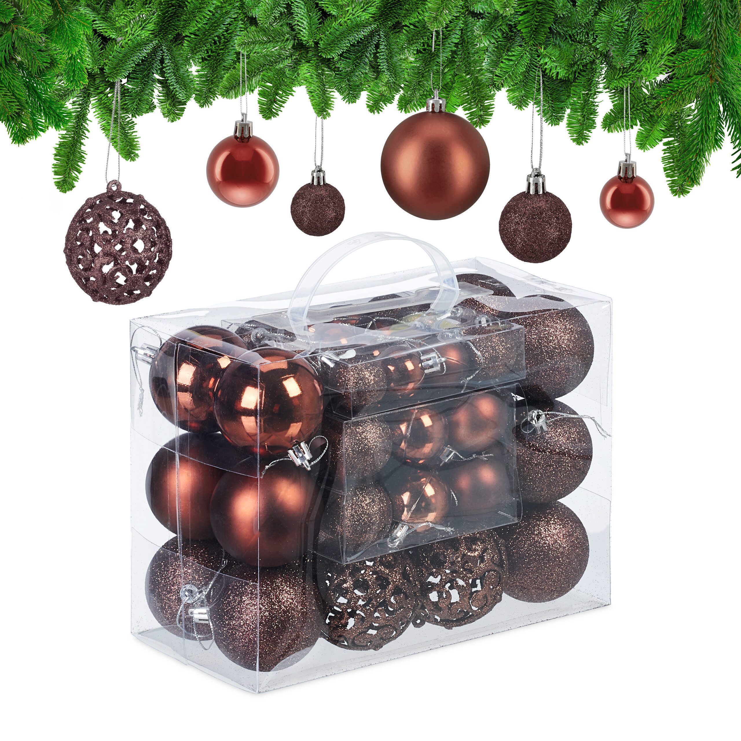 relaxdays Weihnachtsbaumkugel Weihnachtskugeln im 50er Set (50 St), braun