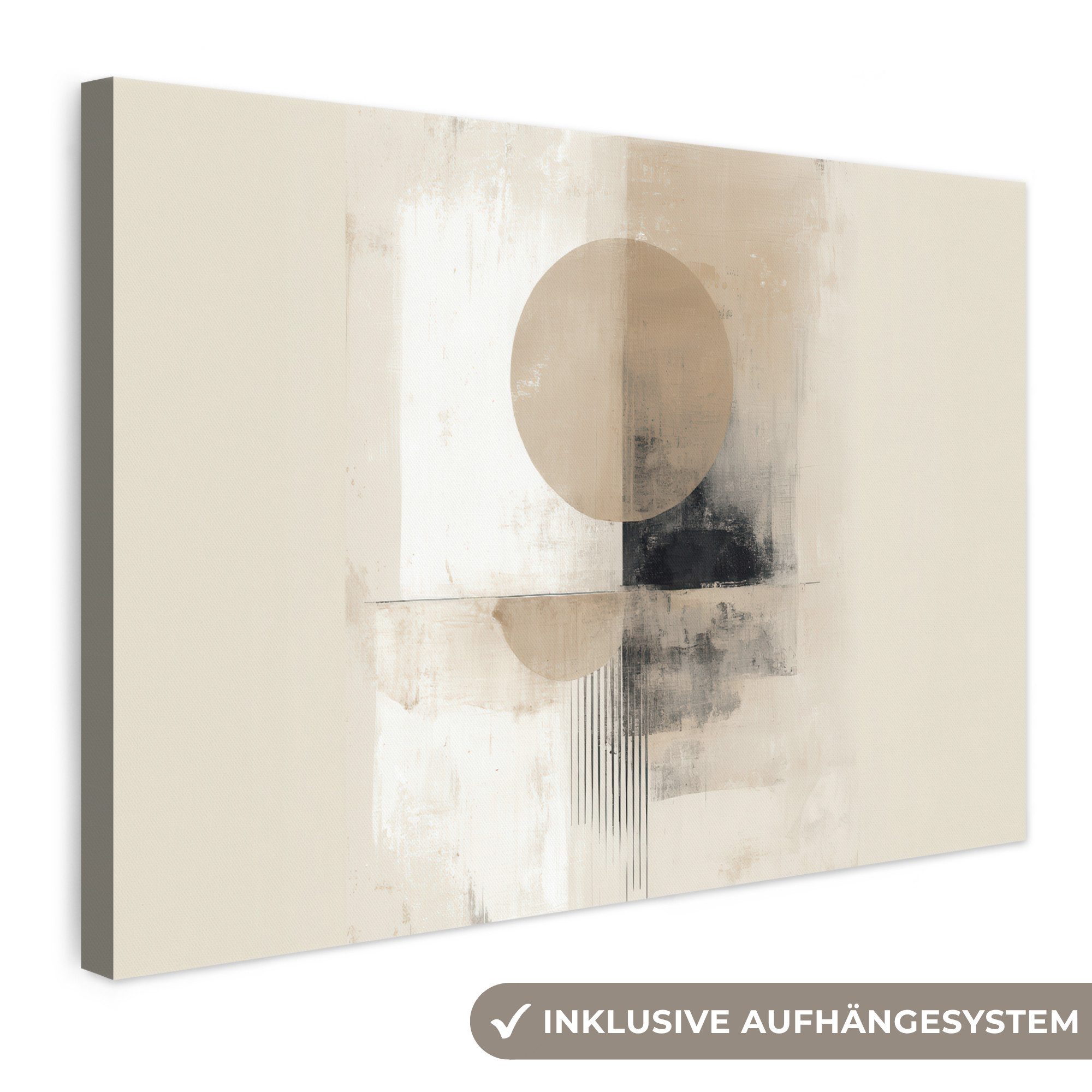OneMillionCanvasses® Leinwandbild Kreis - Zusammensetzung - Tiefe - Beige, Fotodruck (1 St), Leinwand Bilder Klein, Wand Dekoration Aesthetic 30x20 cm