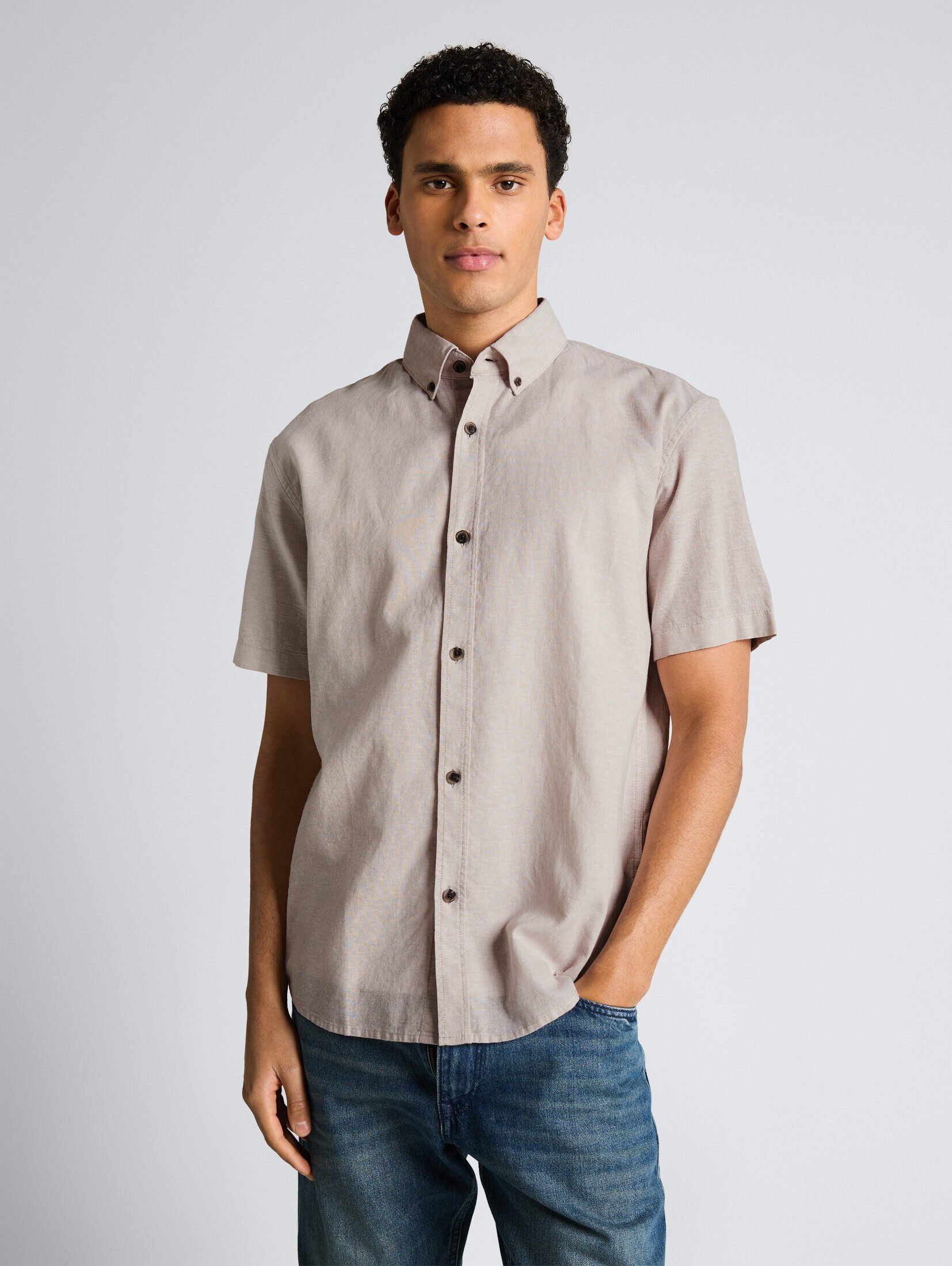 TOM TAILOR Denim Kurzarmhemd Blusen & Shirts Relaxed Fit Kurzarmhemd mit Leinenanteil