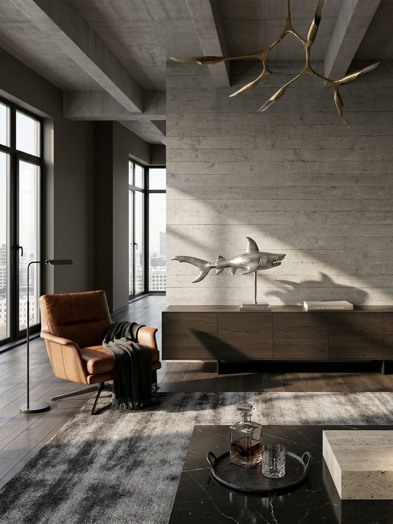 KADIMA DESIGN Dekofigur Dekofigur Hai Aluminium Silber Maritim 70 cm mit Sockel, Design (Dekoration Wohnaccessoire)