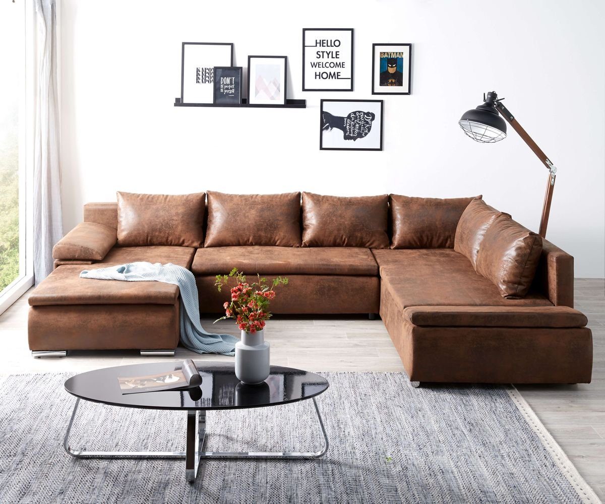 DELIFE Couch Abilene Braun 330x230 cm Ottomane variabel