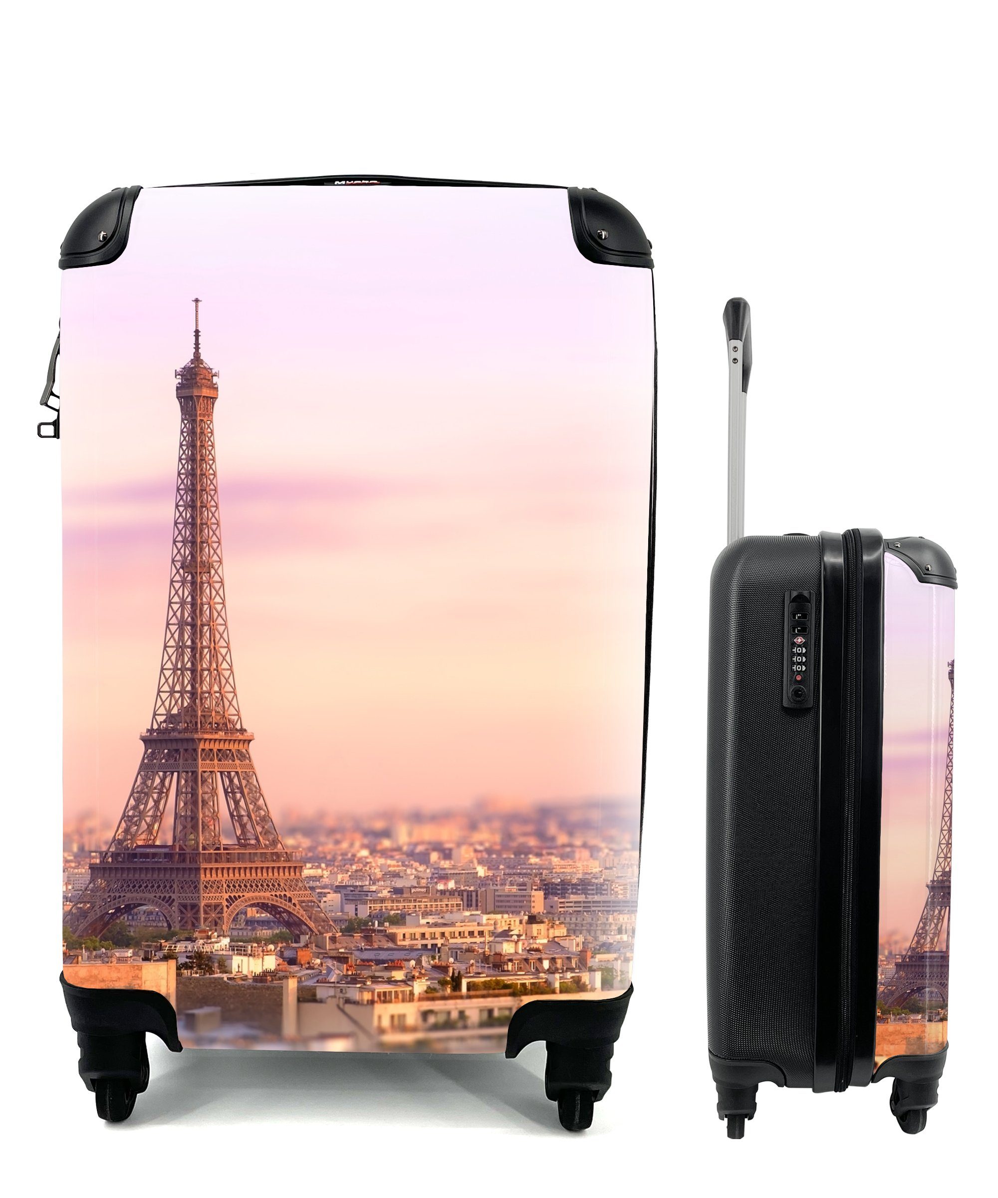 Trolley, Eiffelturm für Himmel, Handgepäck Reisekoffer Ferien, Paris rollen, 4 Rollen, - MuchoWow mit - Reisetasche Handgepäckkoffer