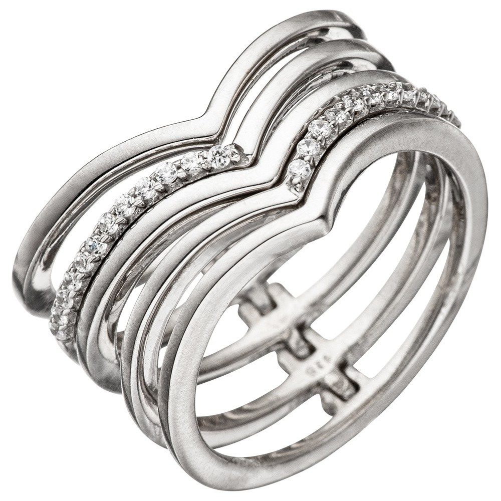 Silberring Breiter Ring, 5-reihig mit Zirkonia, 925 Silber